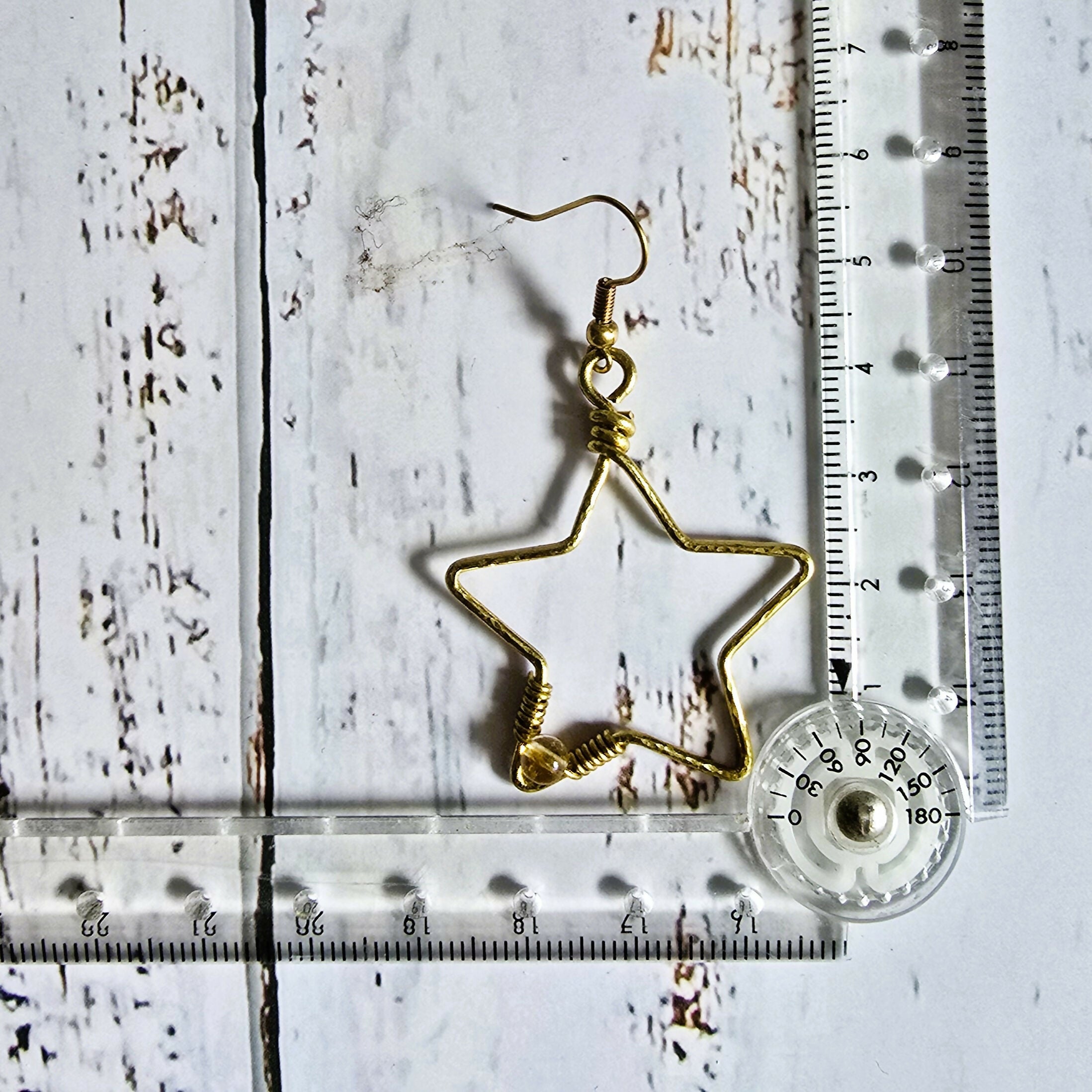 Citrine Star Gemstone Earrings; Delicate Gold Wire Bohemian Earrings With Crystal Sparkle