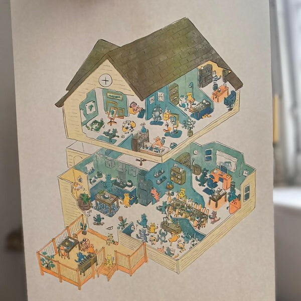 House of Cats Riso Print A3