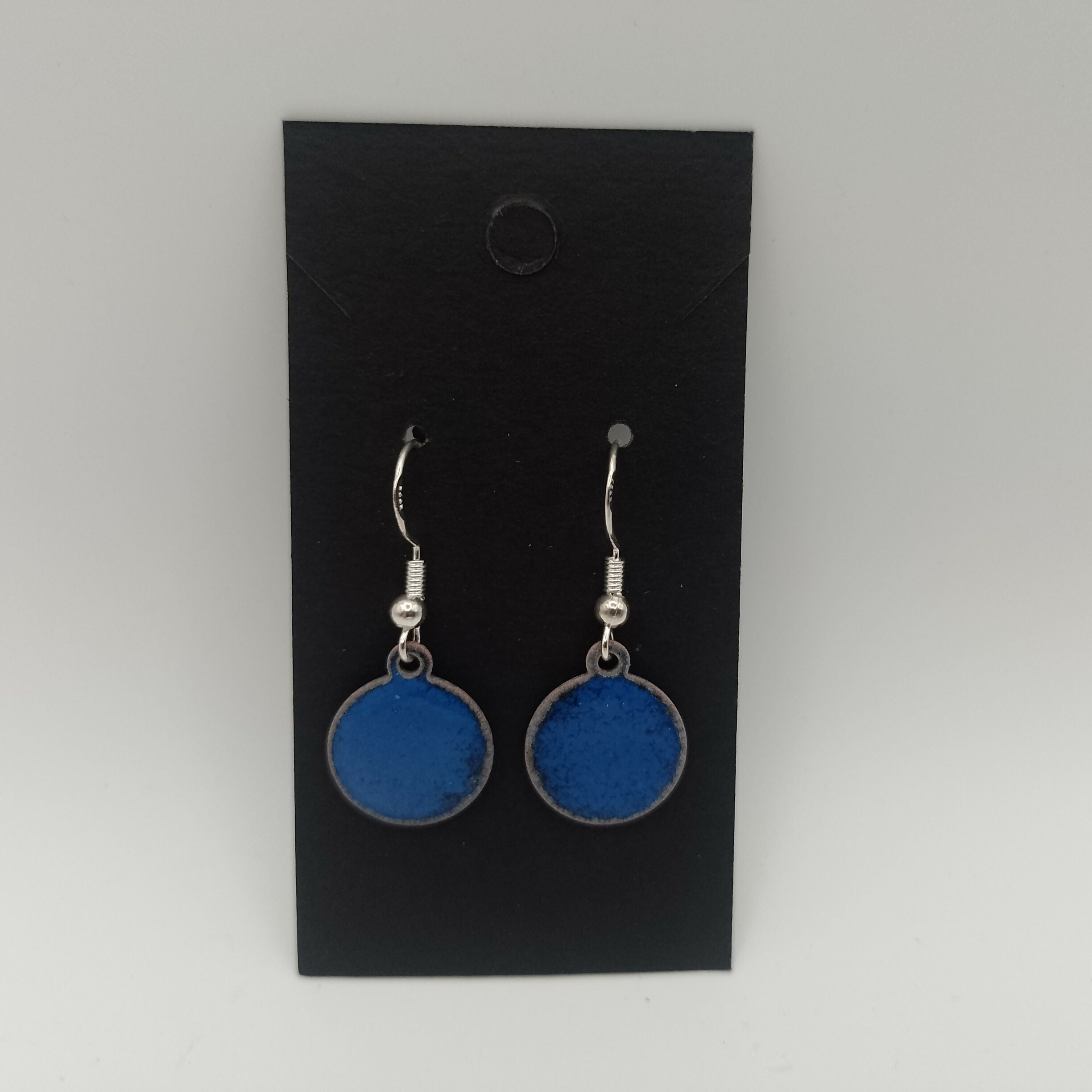Cobalt Blue Enamel Circle Earrings