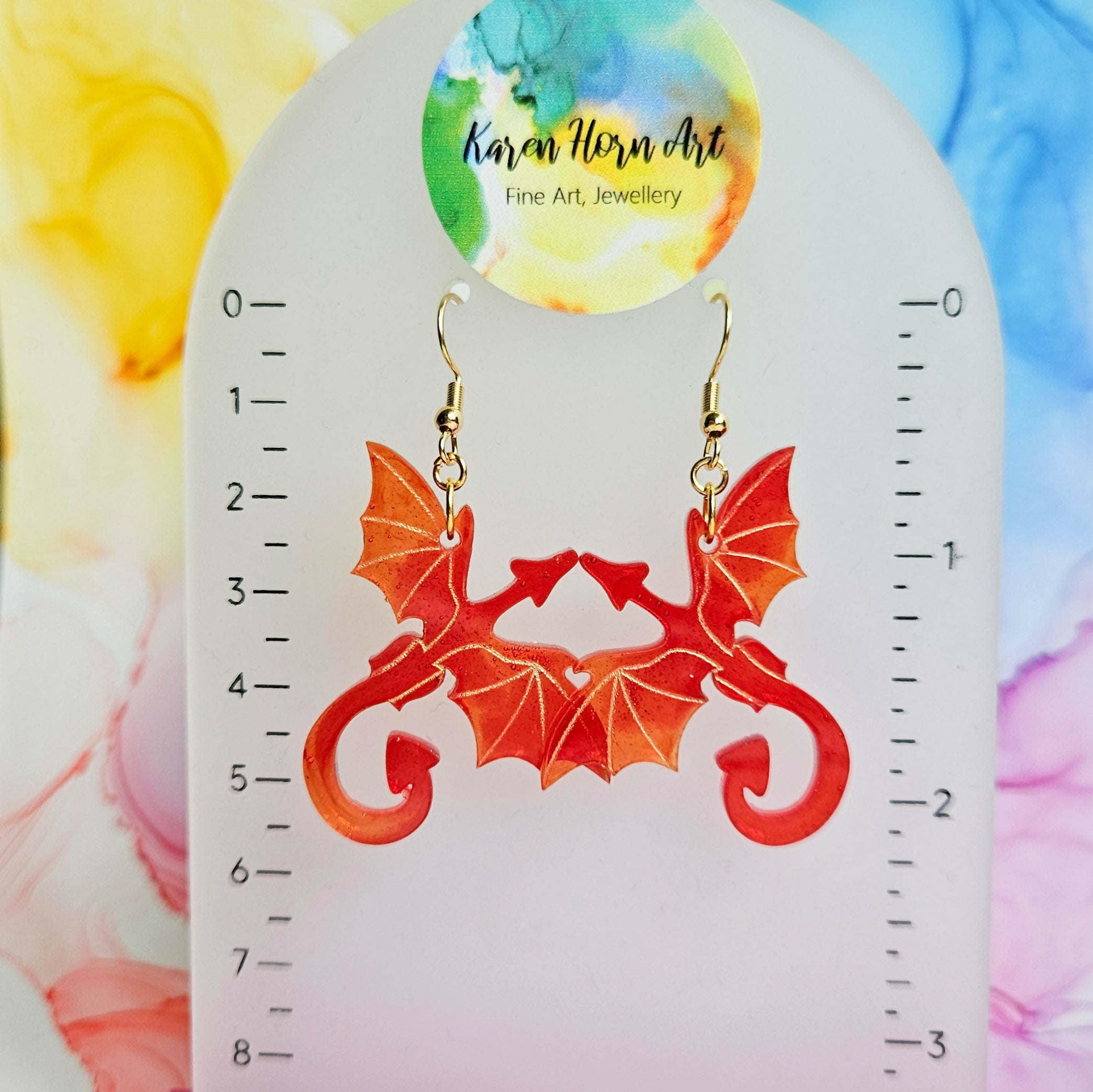 Handmade Red Dragon Resin Earrings