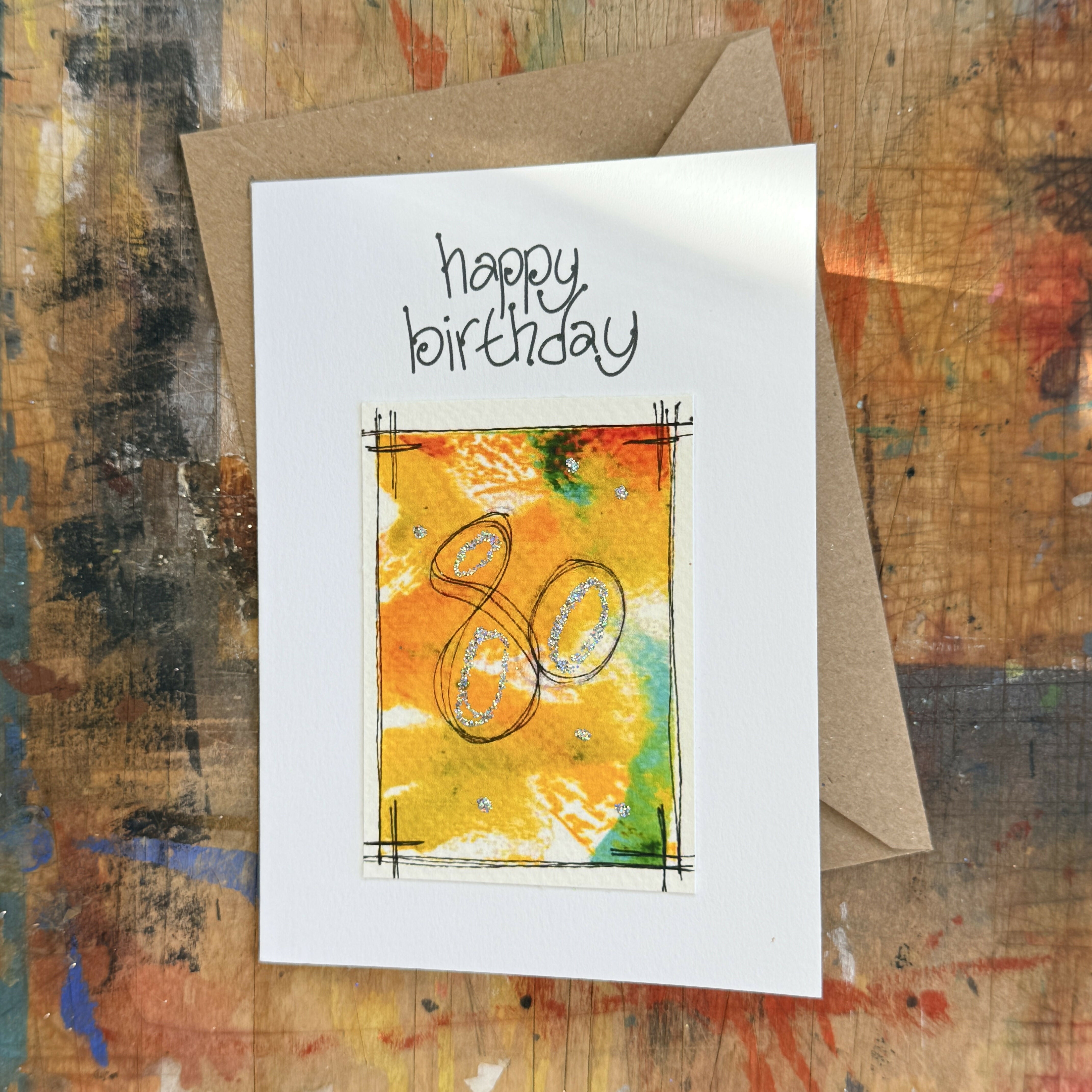 Abstract Sparkle 80th Birthday Card in Yellow