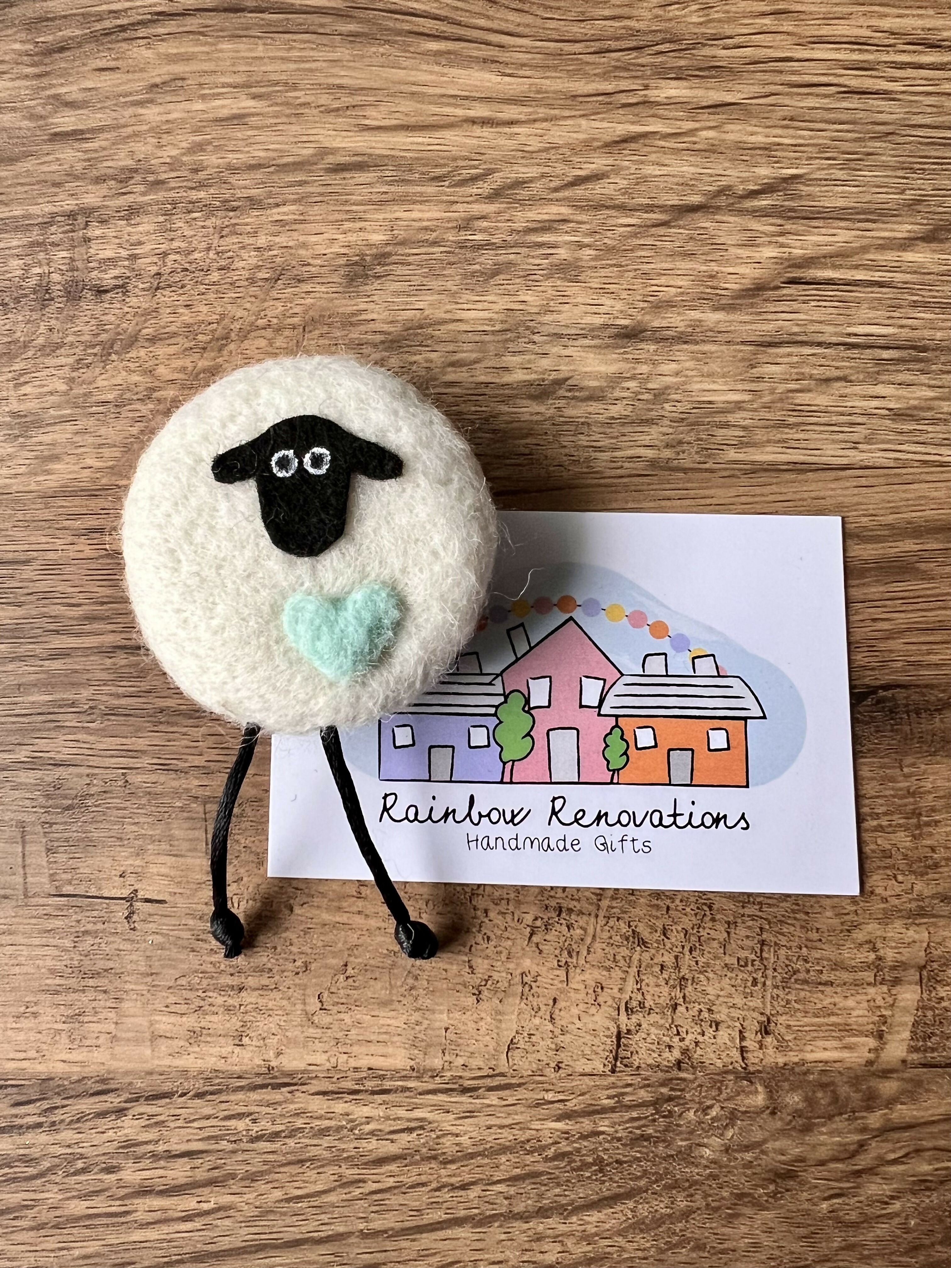Felted Sheep with Heart Magnet