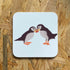 Cute Puffin Couple Courting Coaster
