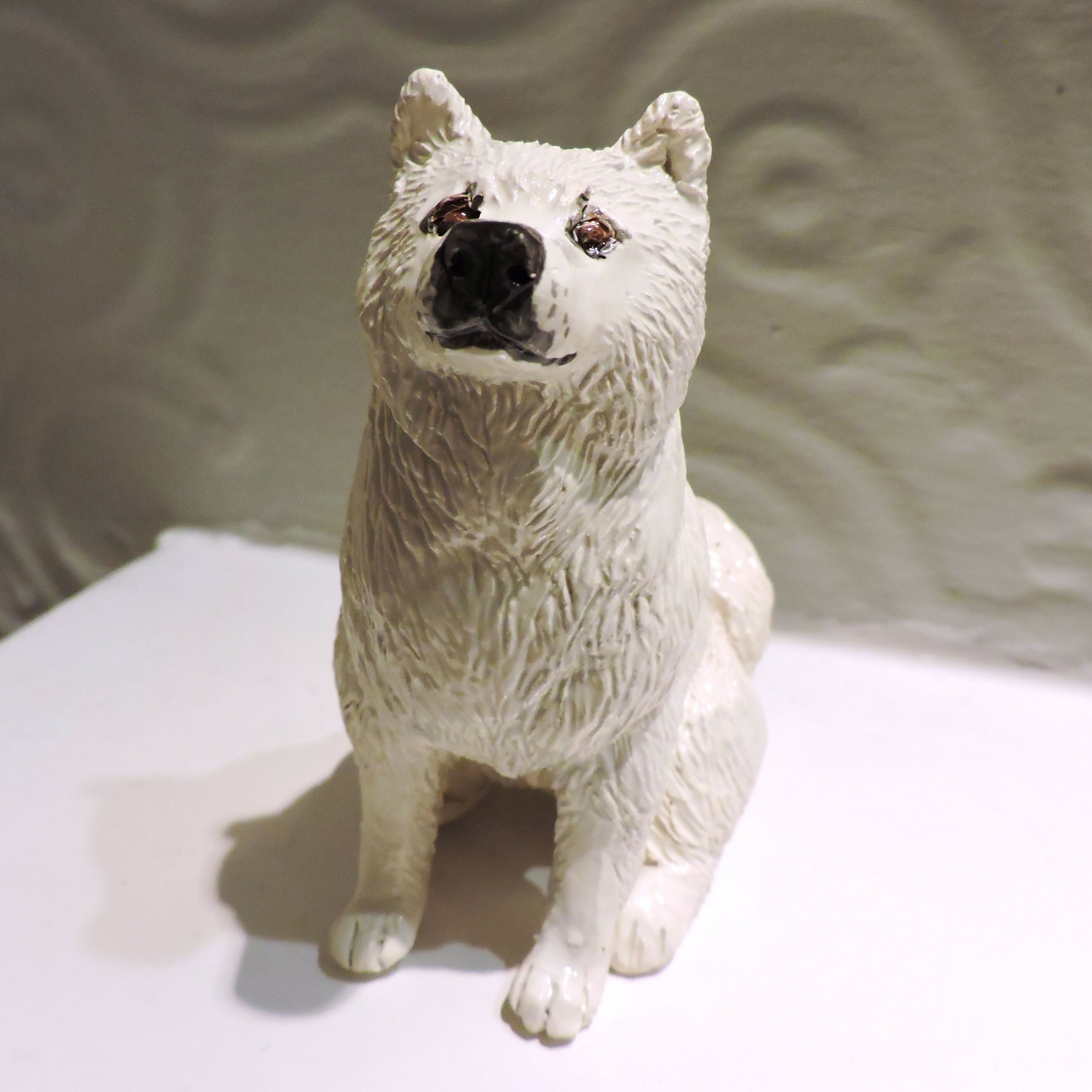 Ceramic Samoyed dog sculpture