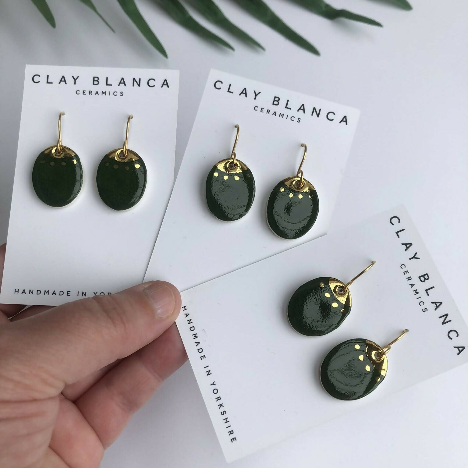 Forest Green & Gold Dangle Earrings