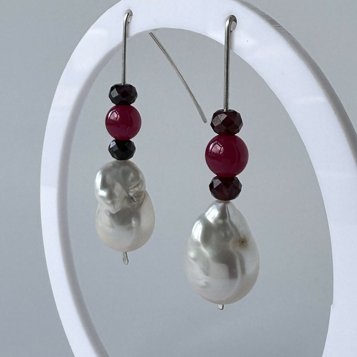 HEALING CRYSTAL & STERLING SILVER ROOT CHAKRA EARRINGS WITH BAROQUE PEARLS