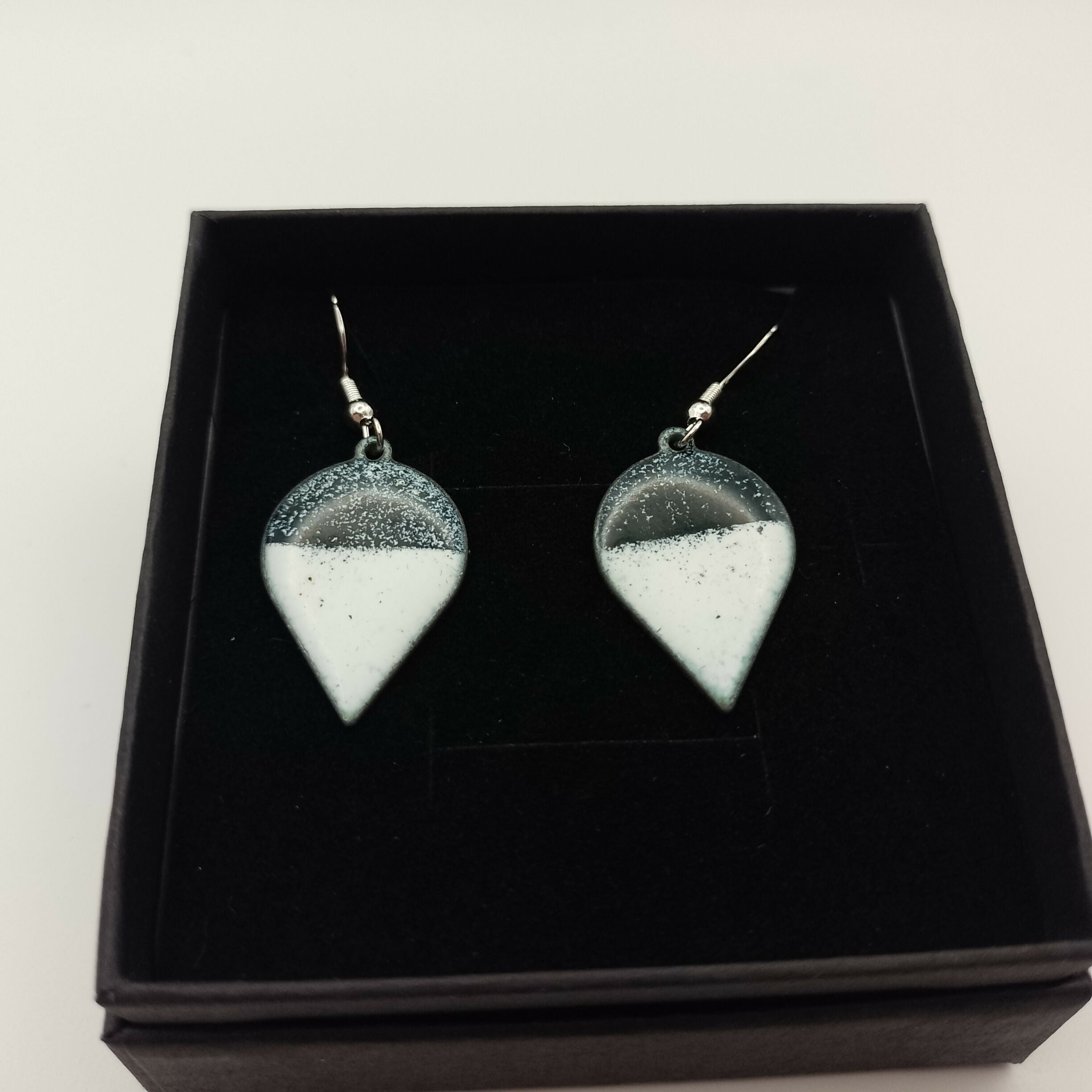 Black and White Teardrop Enamel Earrings