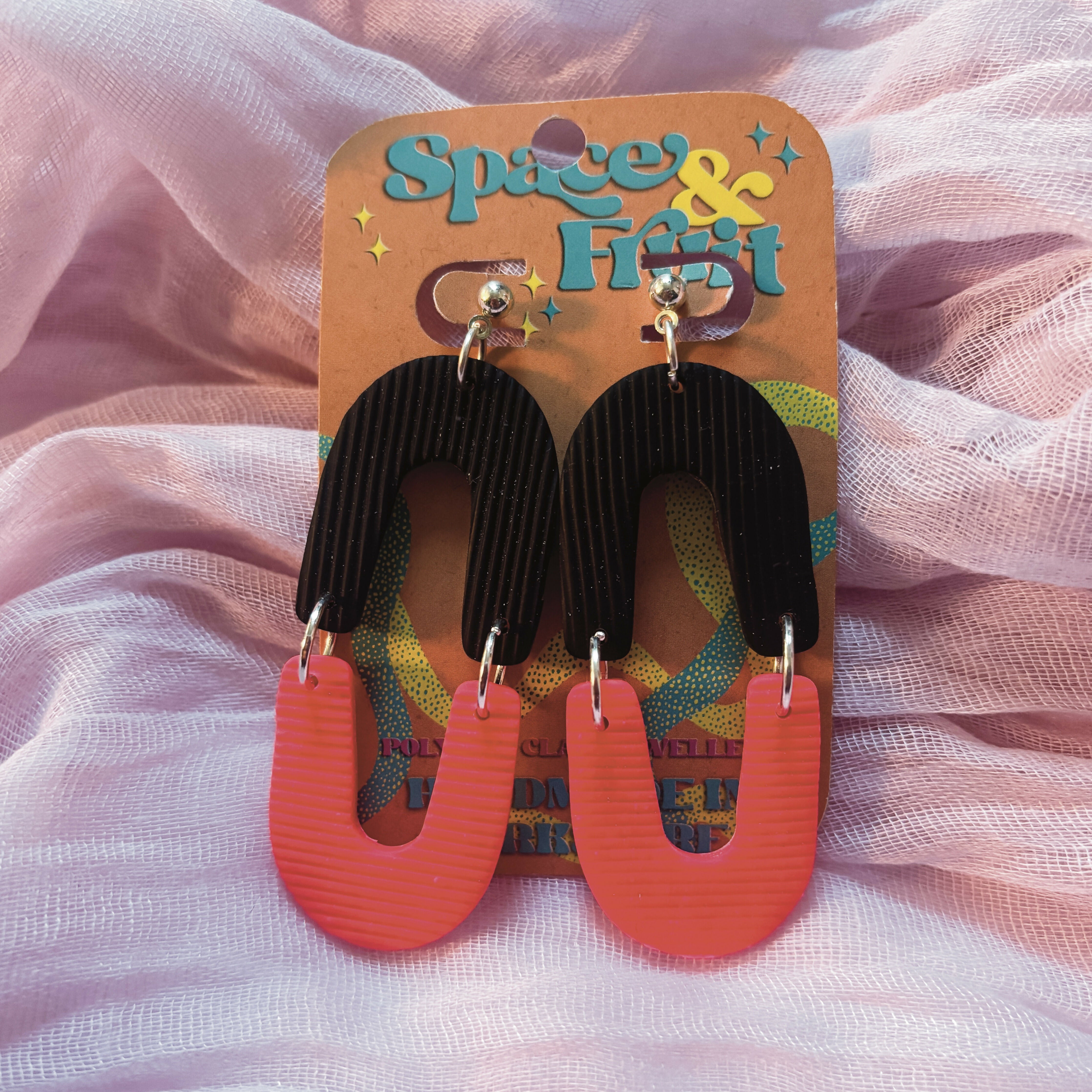 Neon Ribbed Arch Statement Polymer Clay Earrings