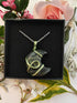 Kambaba Jasper Wire Wrapped Crystal Moon Necklace on Sterling Silver Chain
