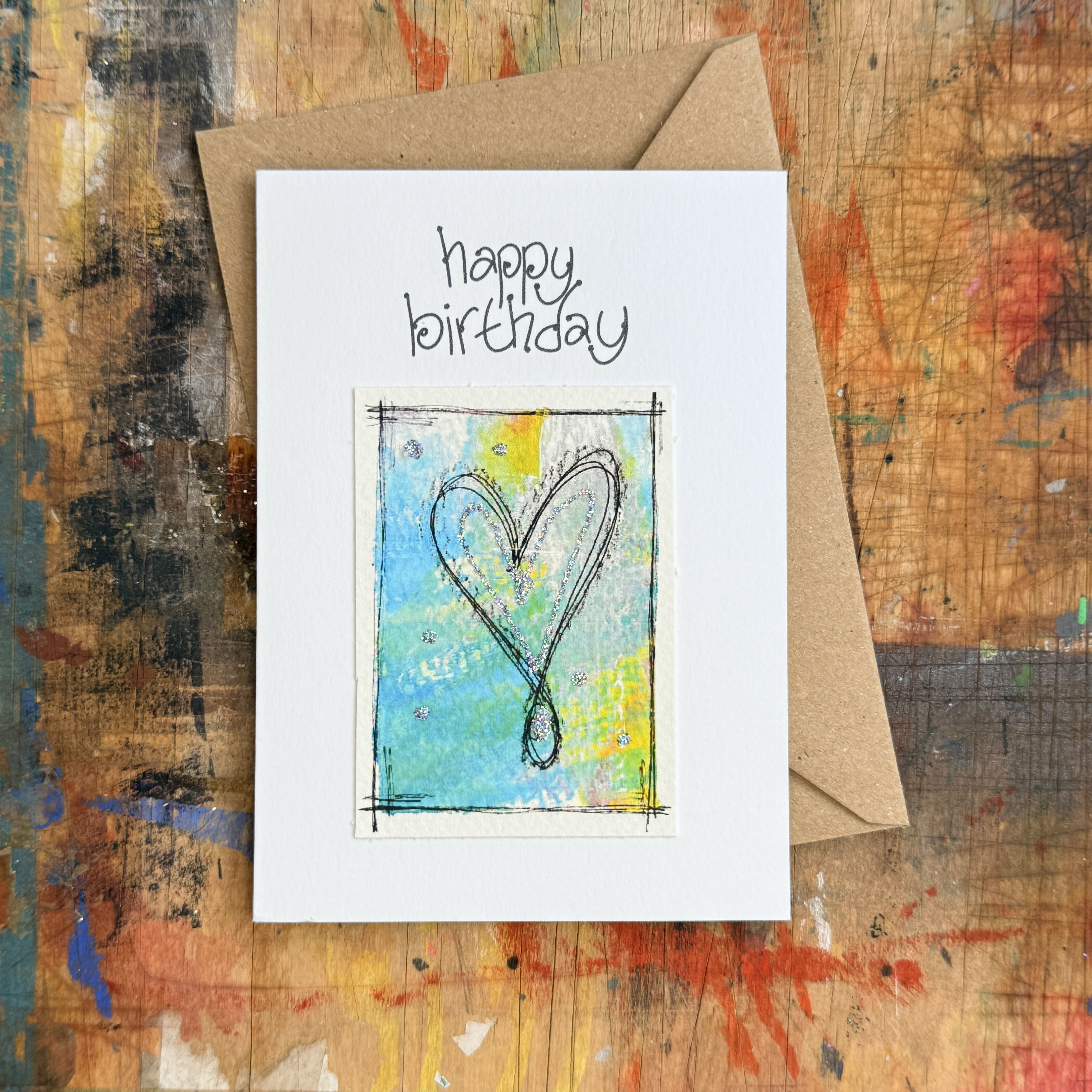 Abstract Sparkle Heart Birthday Card in Blue