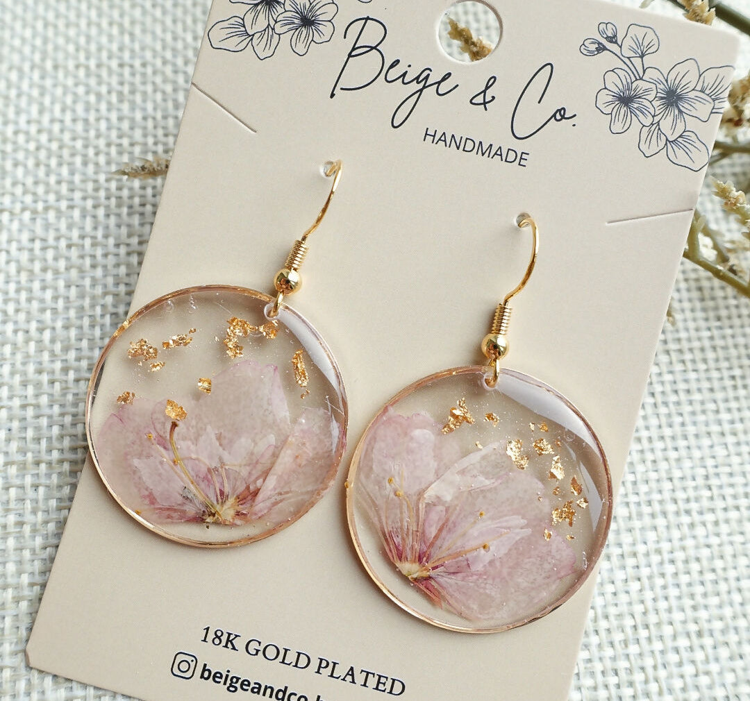 Real Flower Pink Blossom Earrings