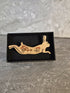 Handcrafted Cherry Veneered Leaping Hare Pin with Flower Decoration