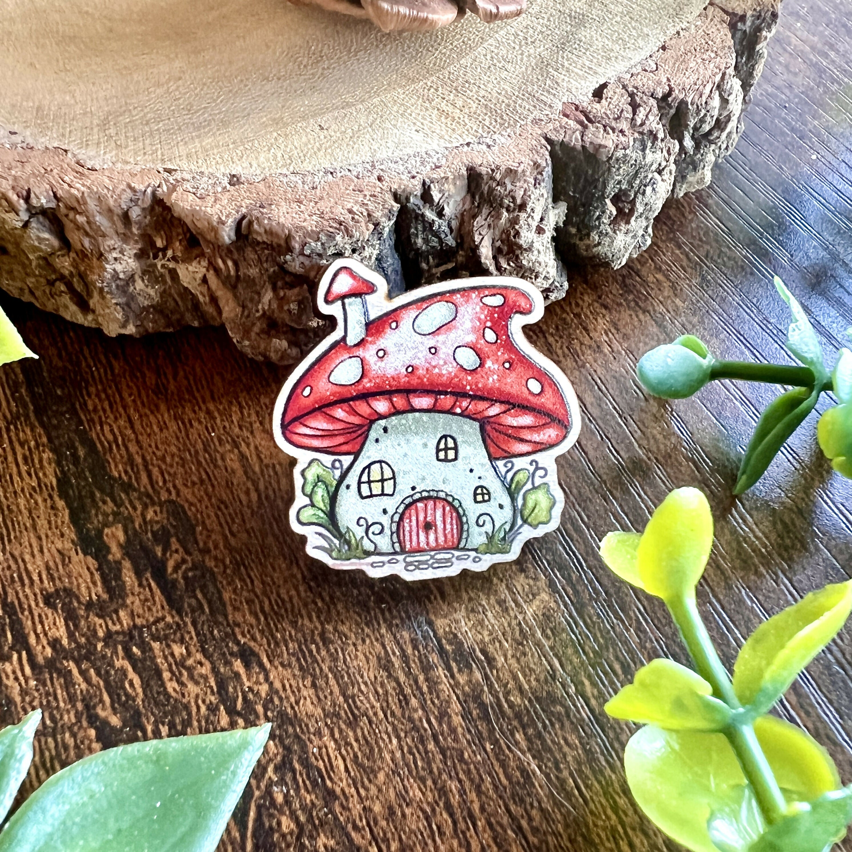 Mushroom House Wooden Pin | Cute Maple Wood | Art & Soul