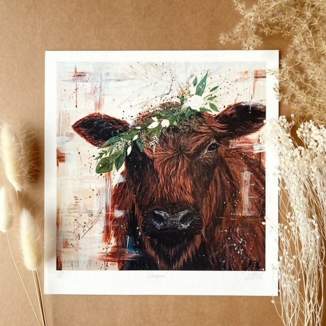 'Magnus' Limited Edition, Fine Art, Giclee Highland Cow Print Square Mounted