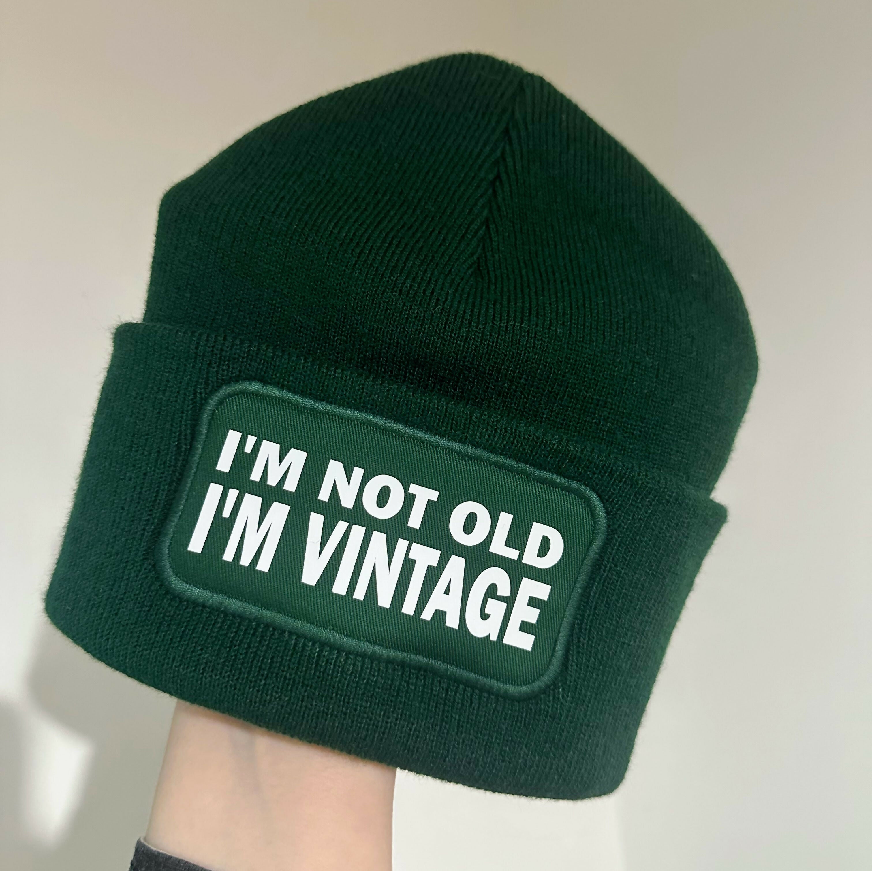 Not Old Vintage Cuffed Rectangular Patch Beanie Hat