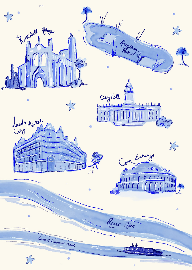 Leeds Landmark Sketch Style Print