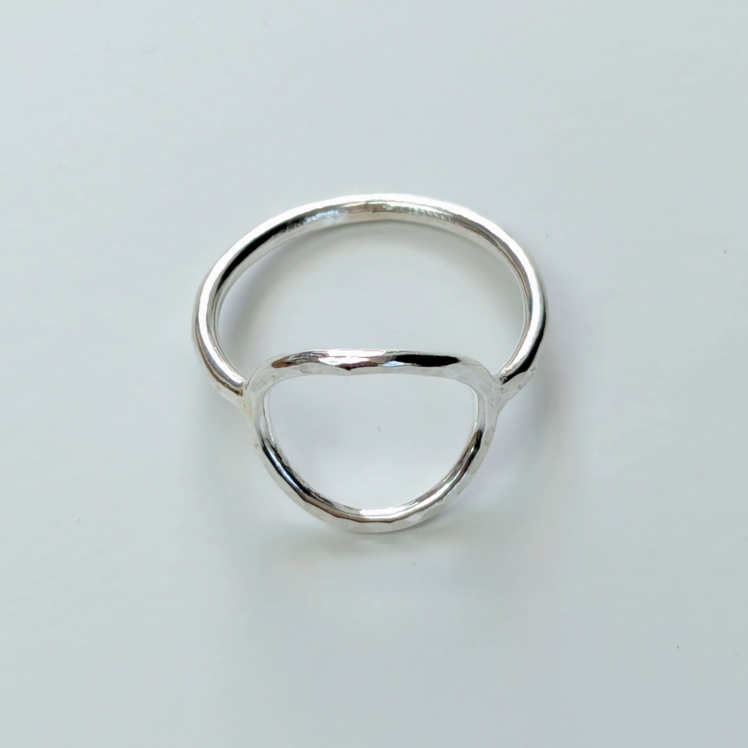 Open Circle Sterling Silver Hammered Rings - Handmade