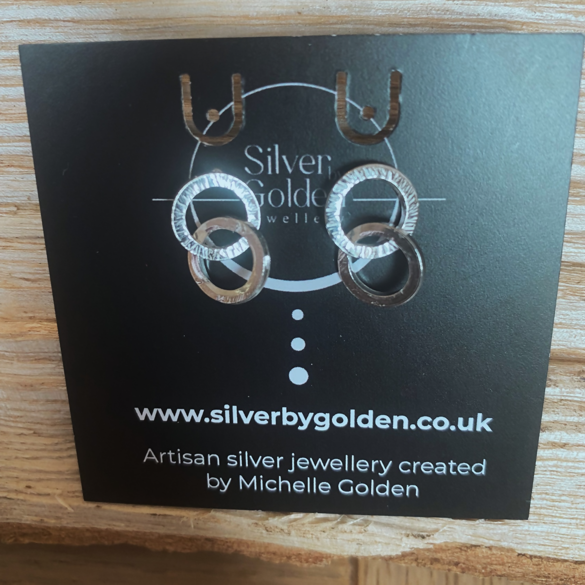 Sterling Silver Textured 2-Tier Circle Earrings