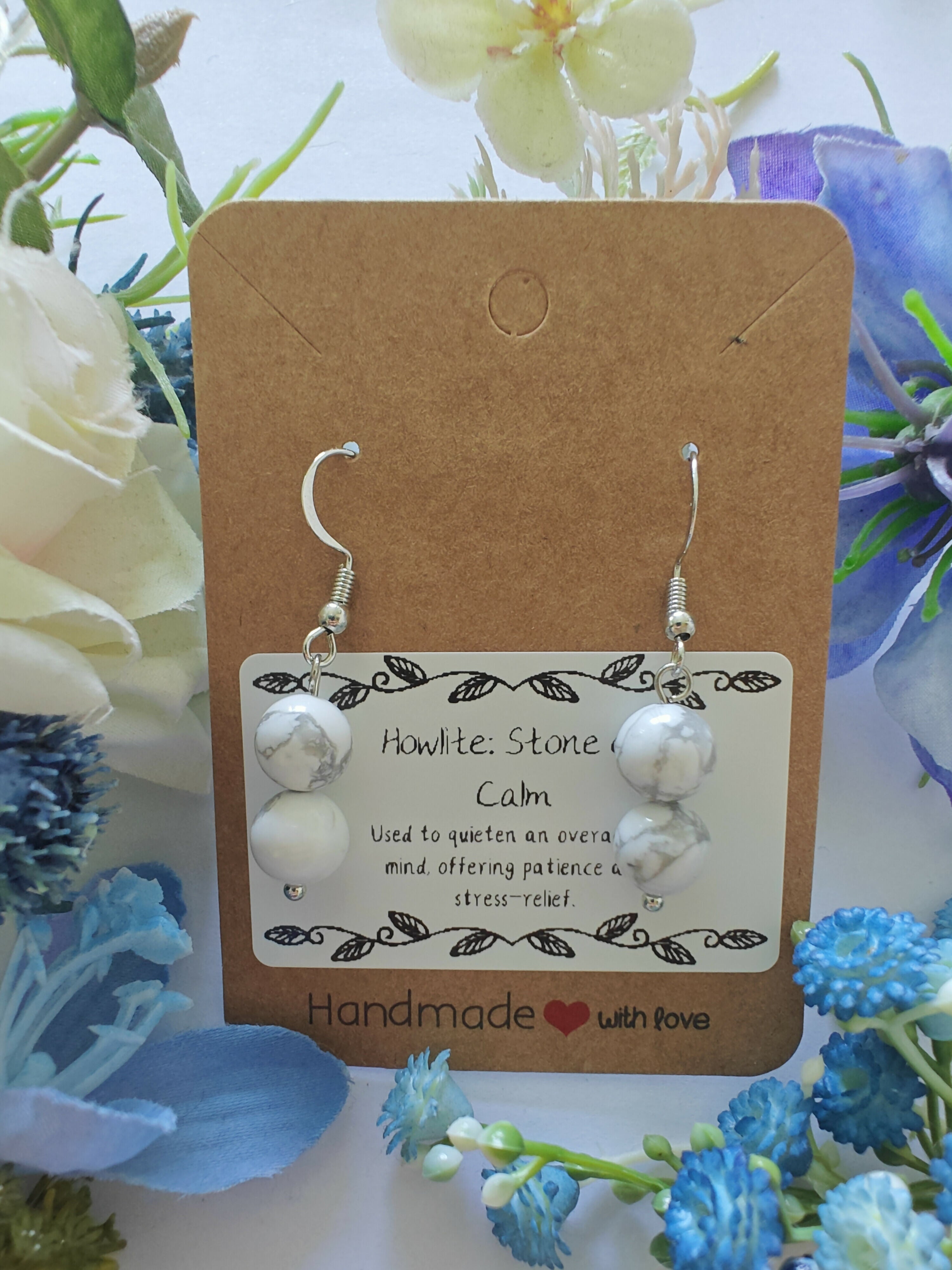Howlite Earrings on Sterling Silver Plated Hooks