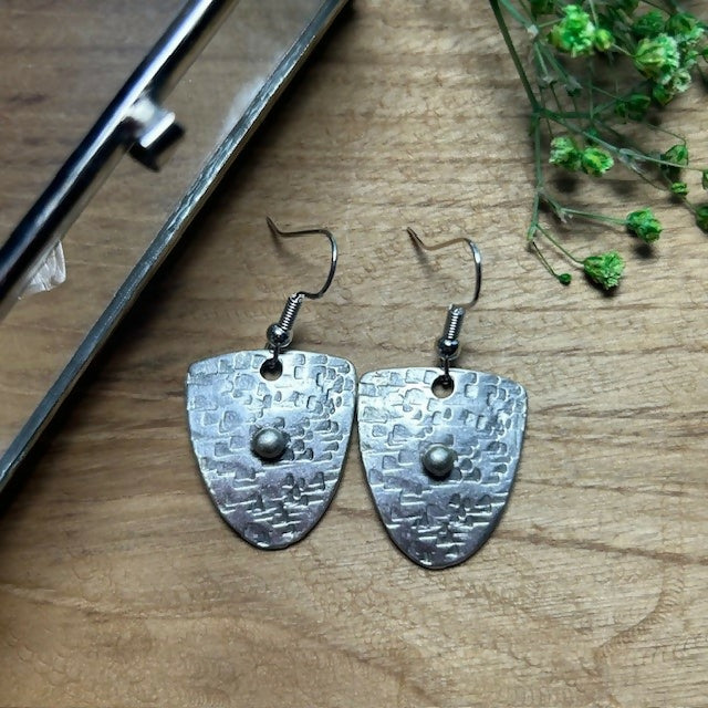 Silver Plated Hammered Shield Earrings