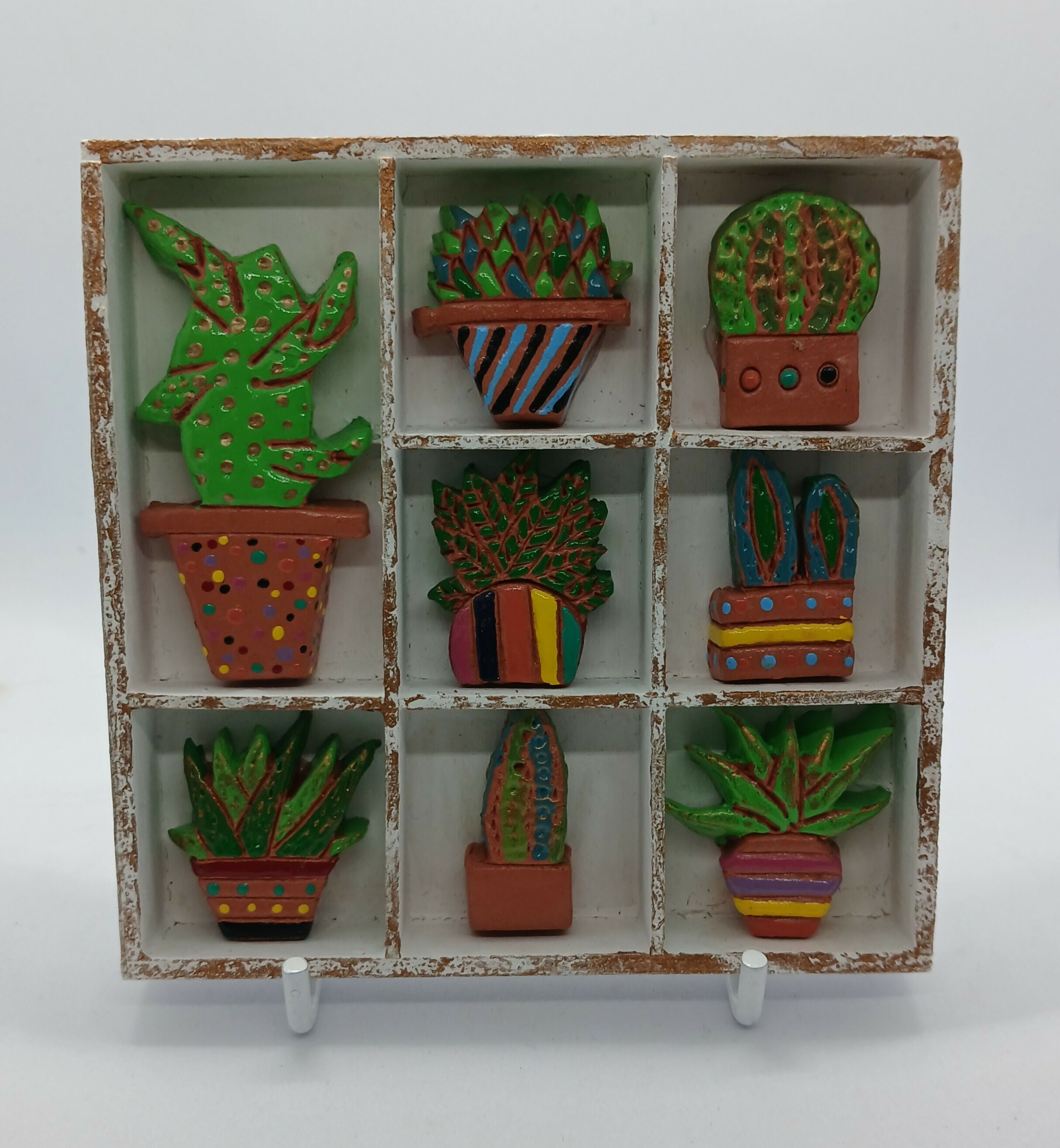 Cactus and Plant Filled Small Wooden White Painted Trinket Tray