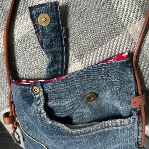 Unique Design Handcrafted Bag Purse Handbag Made From Upcycled Jeans And Fabrics