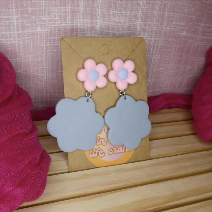 Big Pastel Flower Polymer Clay Earrings