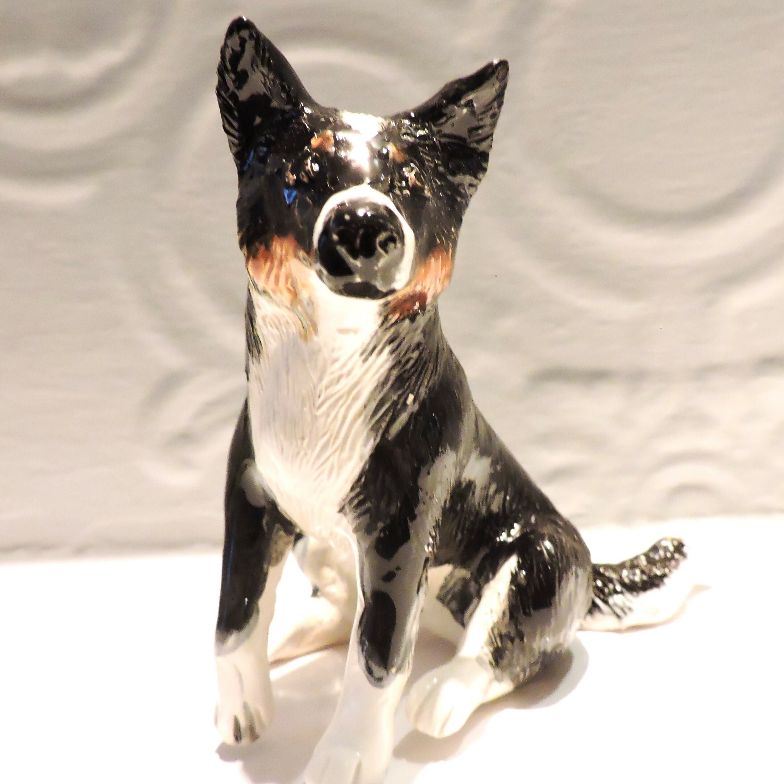 Ceramic Tricolour Border Collie Dog Sculpture