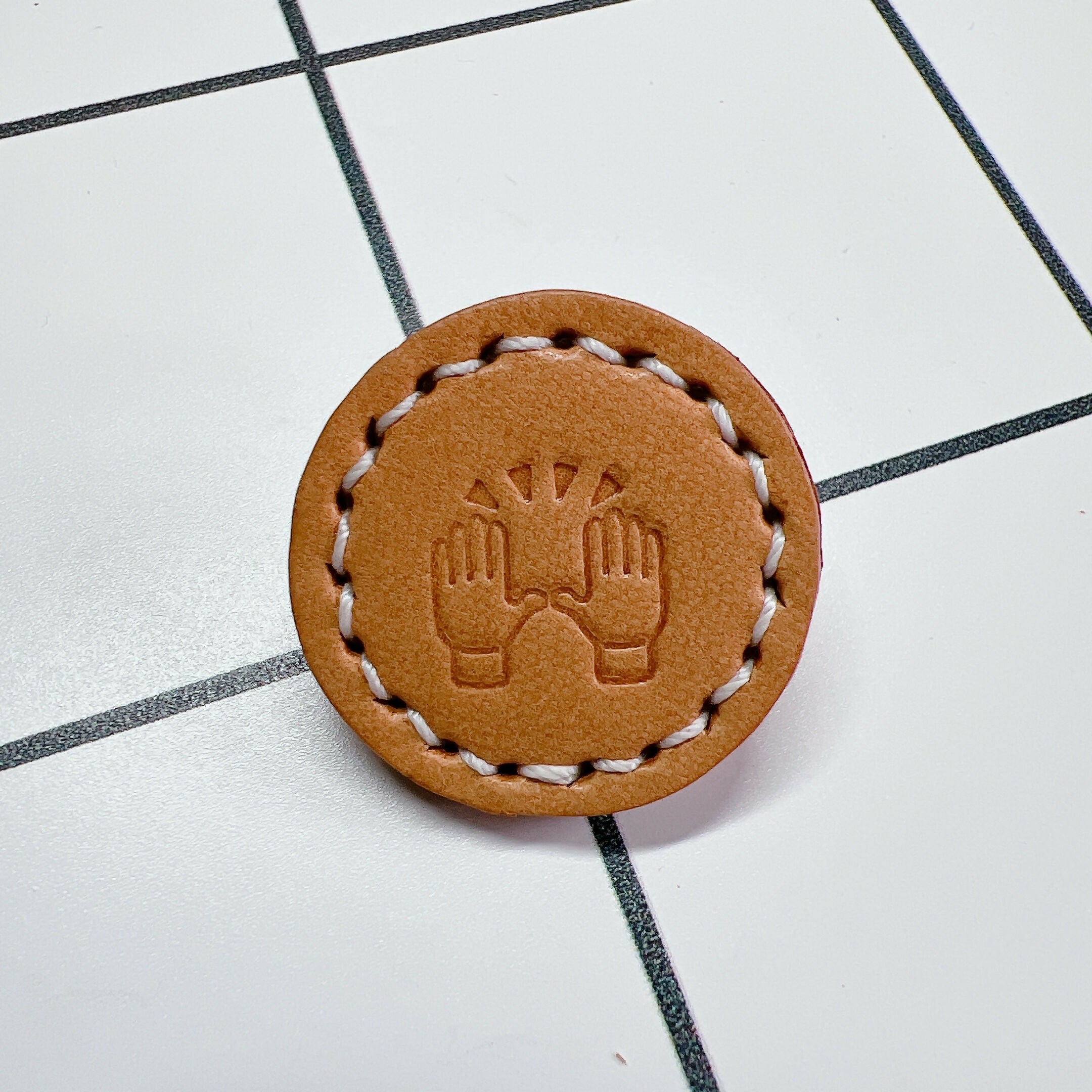 Embossed Emoji Leather Pin - Raising Hands (30 mm)