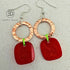Red Doodle Acrylic & Hand-Hammered Copper Earrings