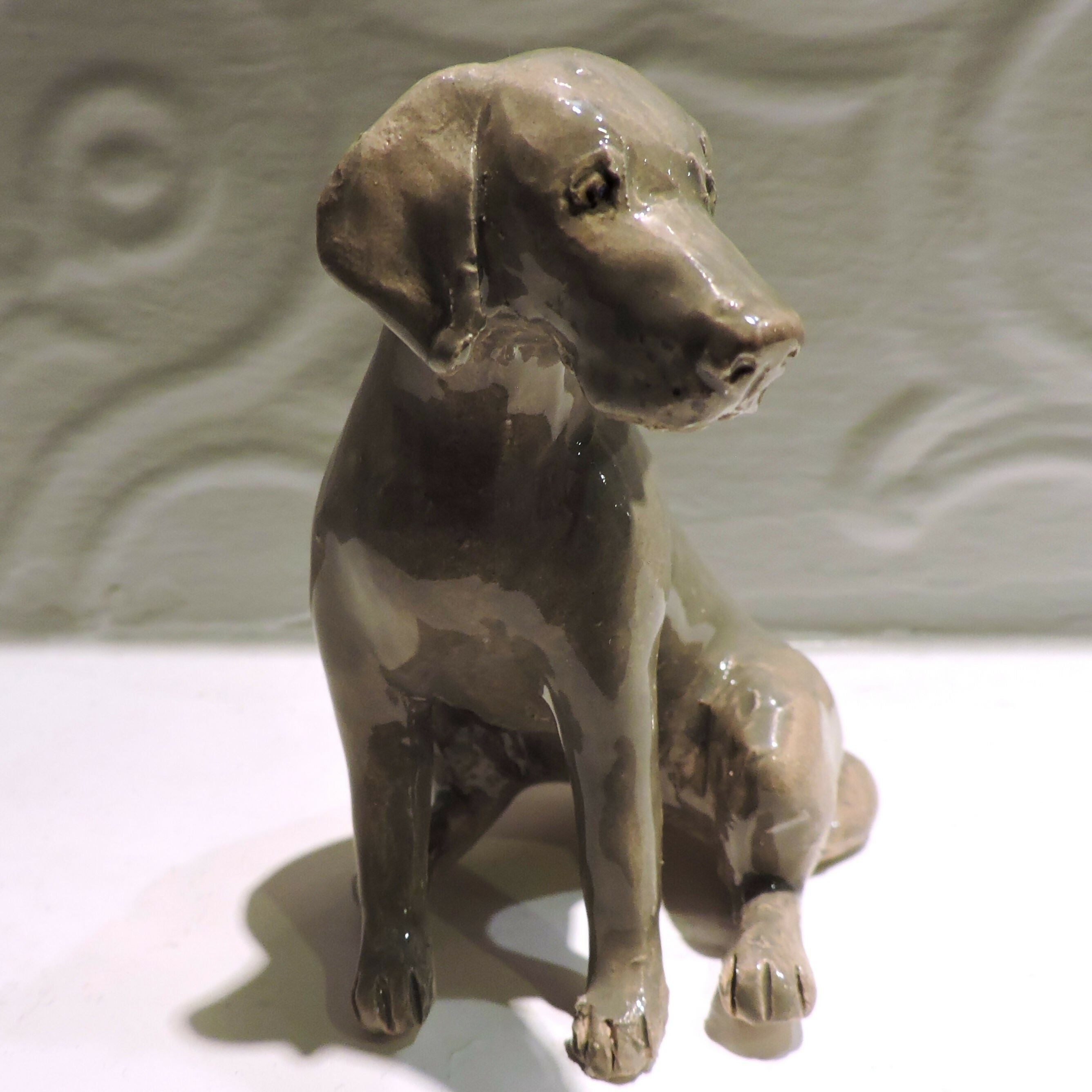 Ceramic Weimaraner Dog Sculpture