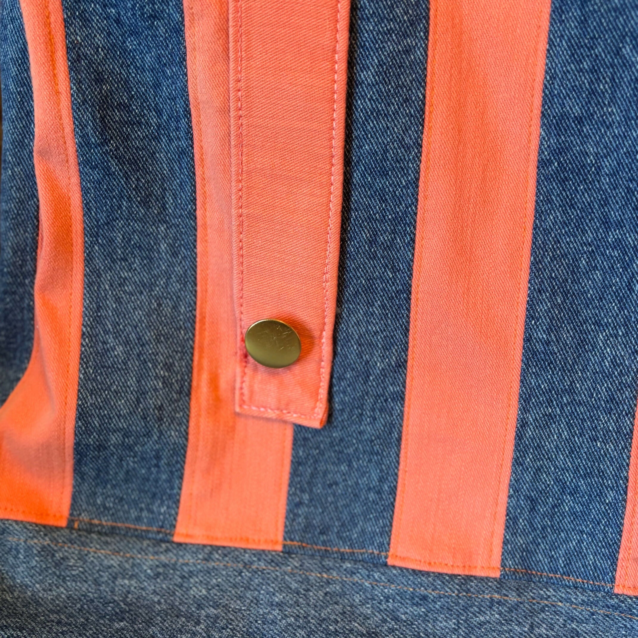 Unique Handcrafted Striped Denim Large Tote Bag Handbag Made From Upcycled Jeans