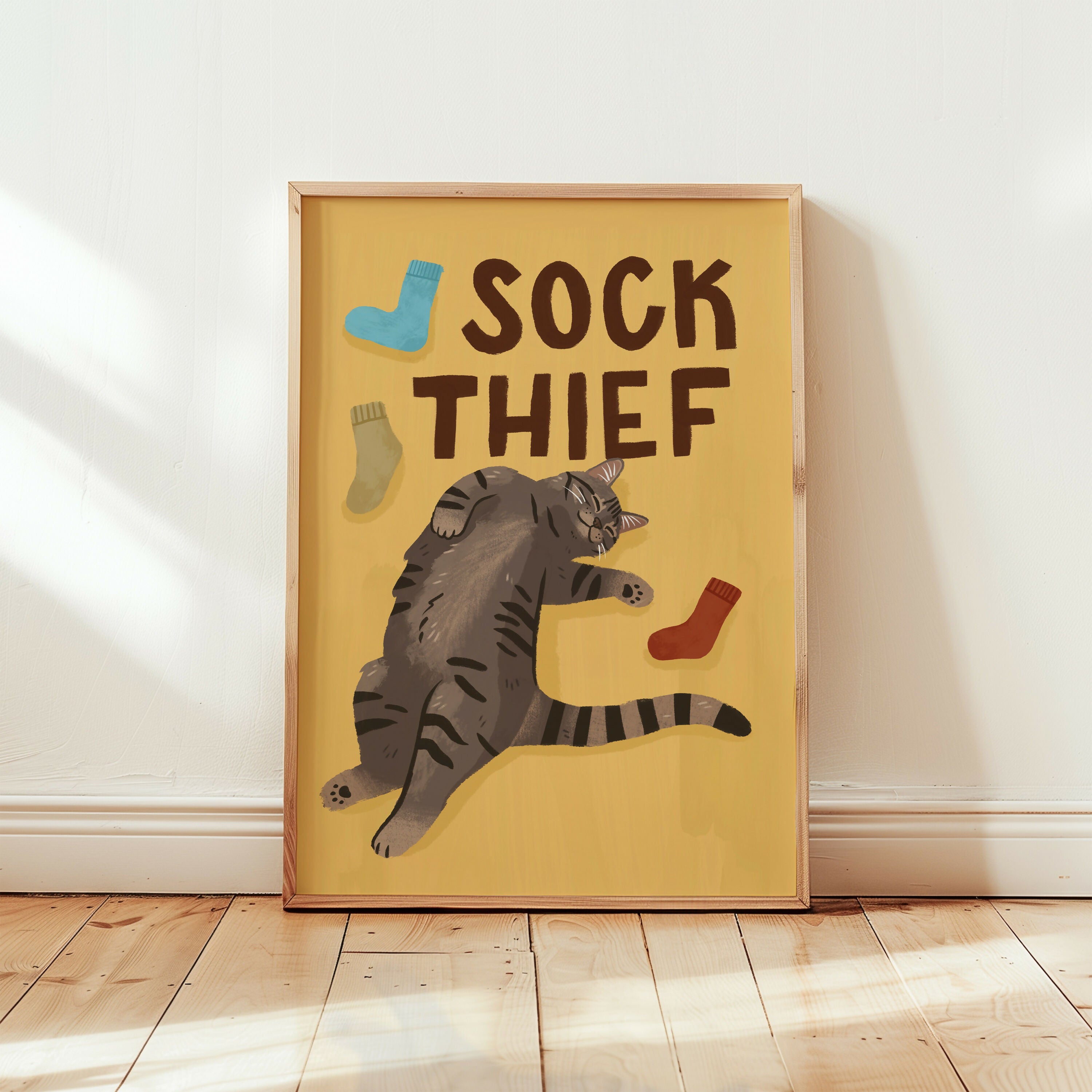 Sock Thief Cat Print