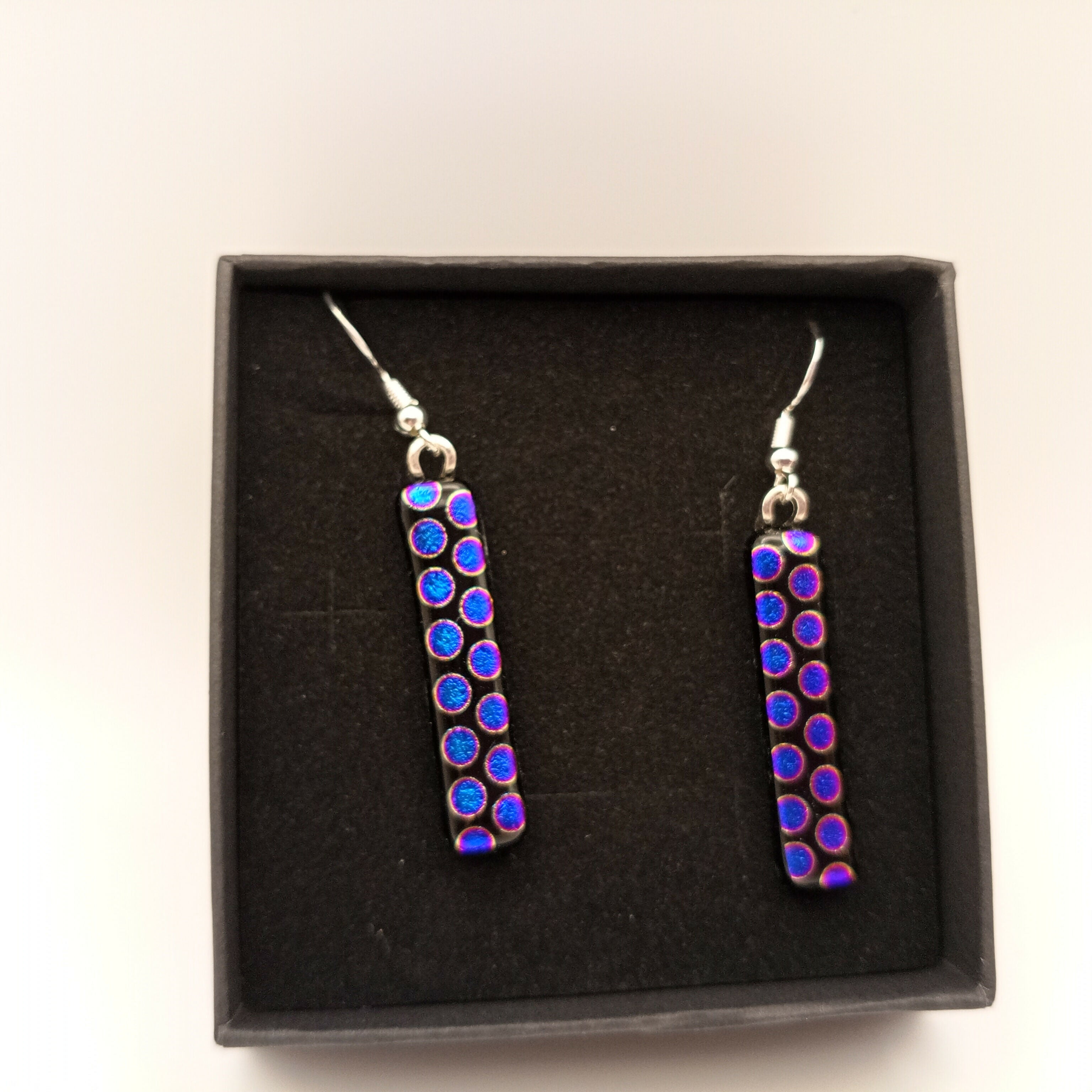 Purple and Pink Spots on Black Earrings