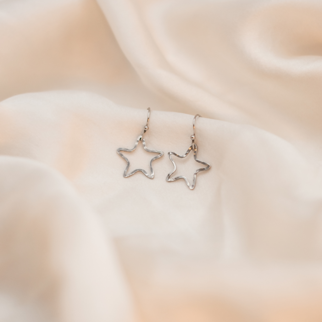 Hypoallergenic Hammered Stainless Steel Star Earrings
