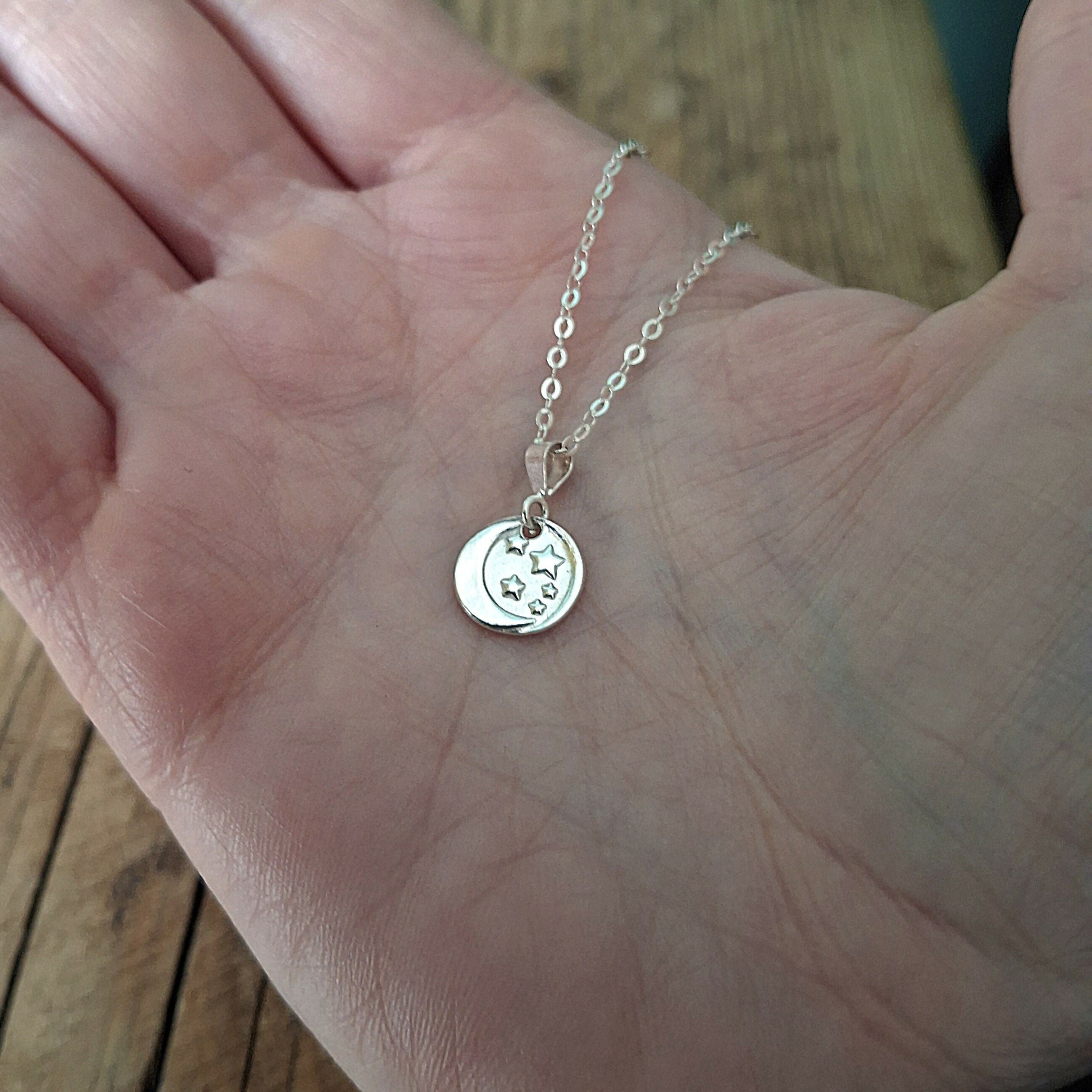 Handmade Moon And Stars Silver Necklace