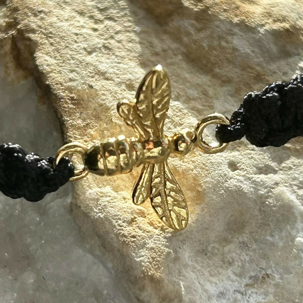 Handmade Adjustable Macrame Bracelet With Gold Vermeil Bee Detail