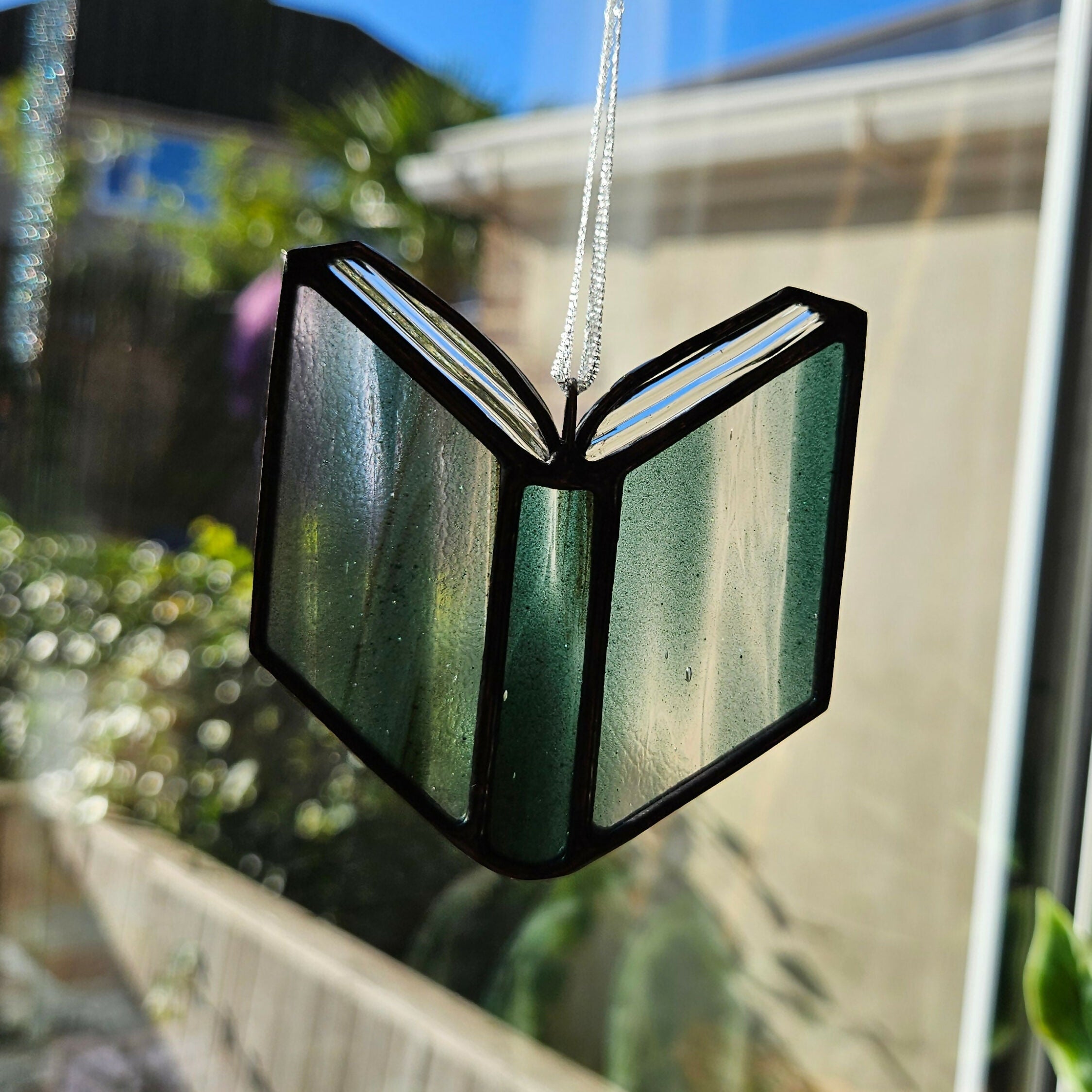 Streaky Blue Book Stained Glass Suncatcher