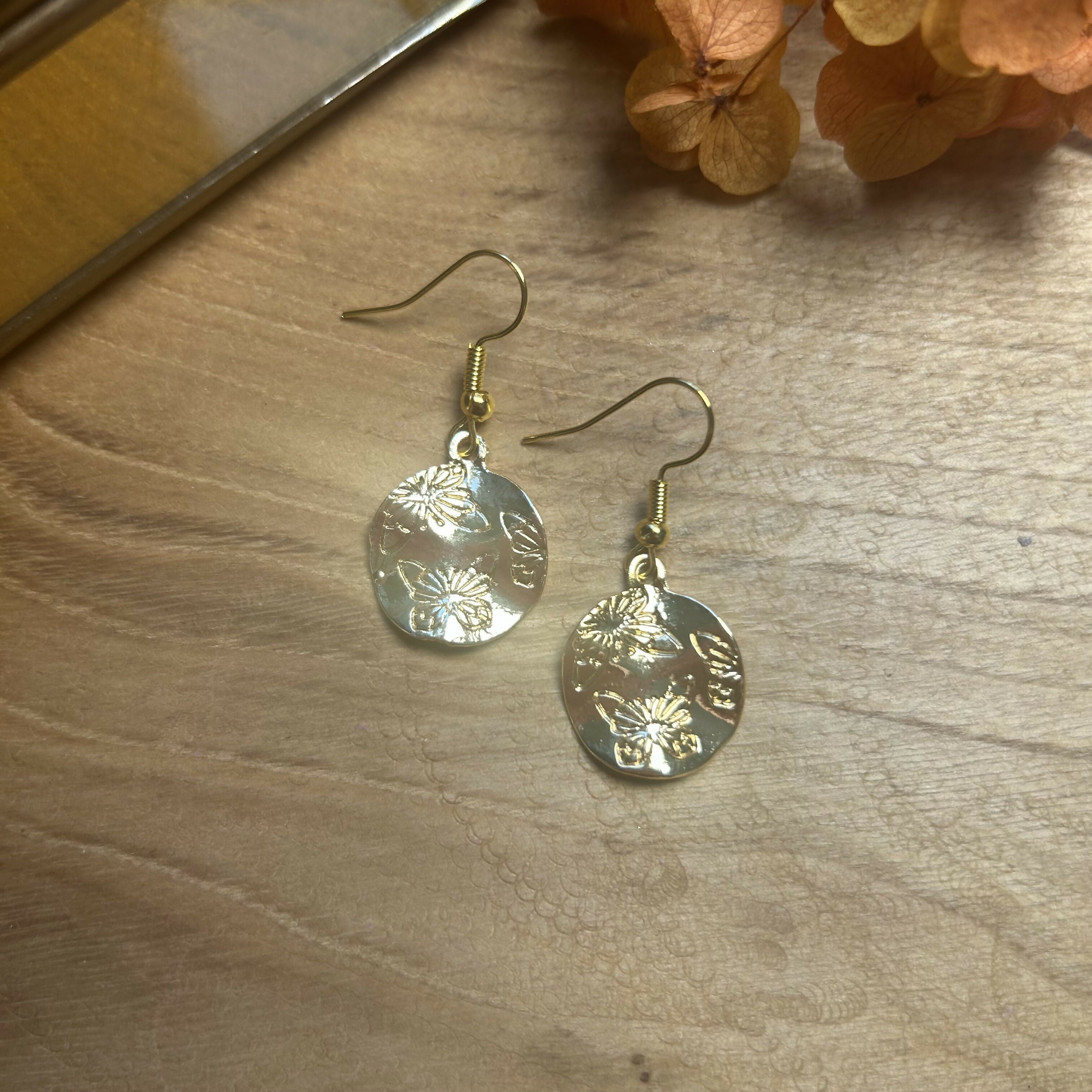 Lovely Butterfly Disc Charm Earrings