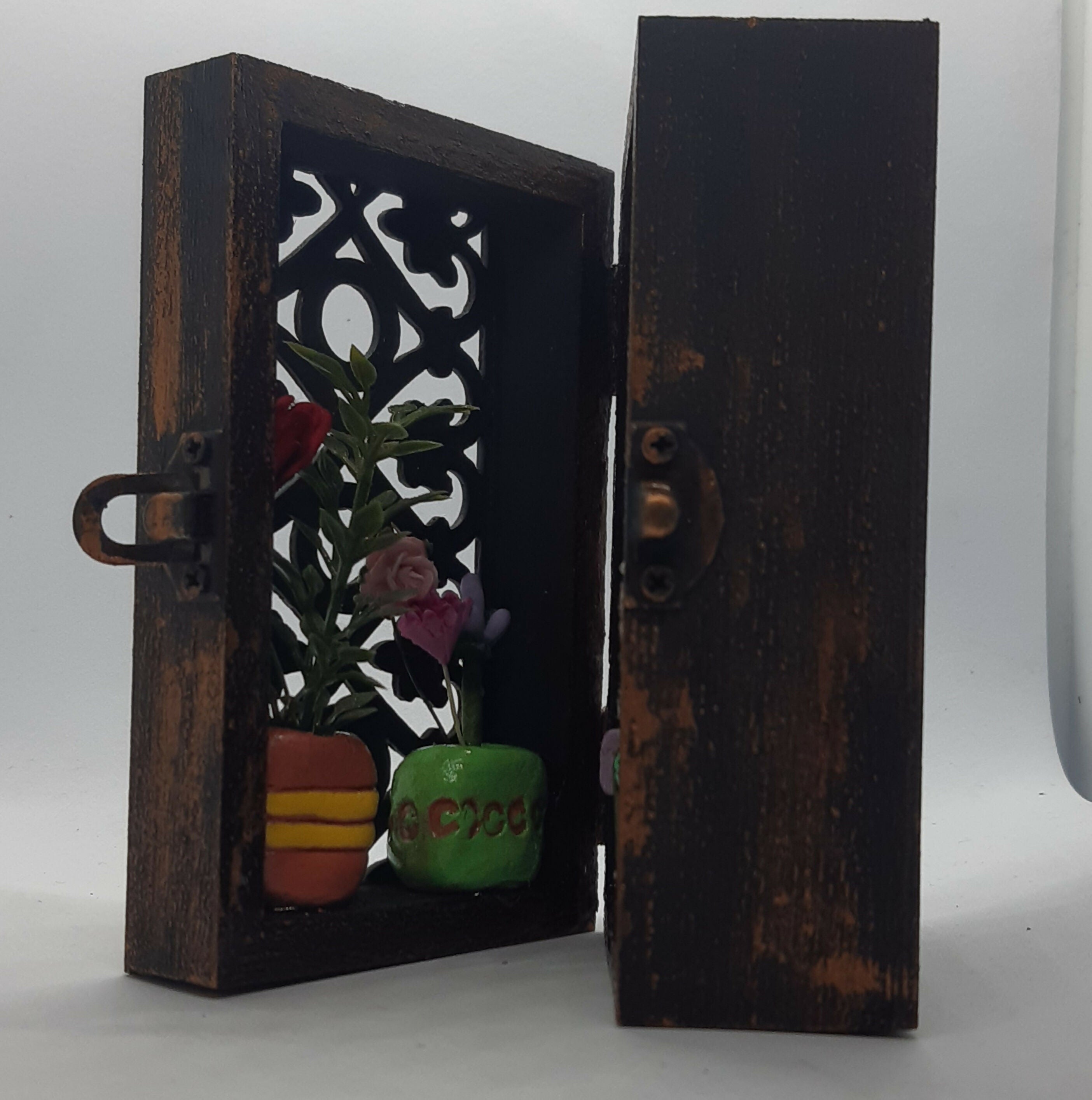 Bookcase Diorama Clay Trinket Filled Wooden Box