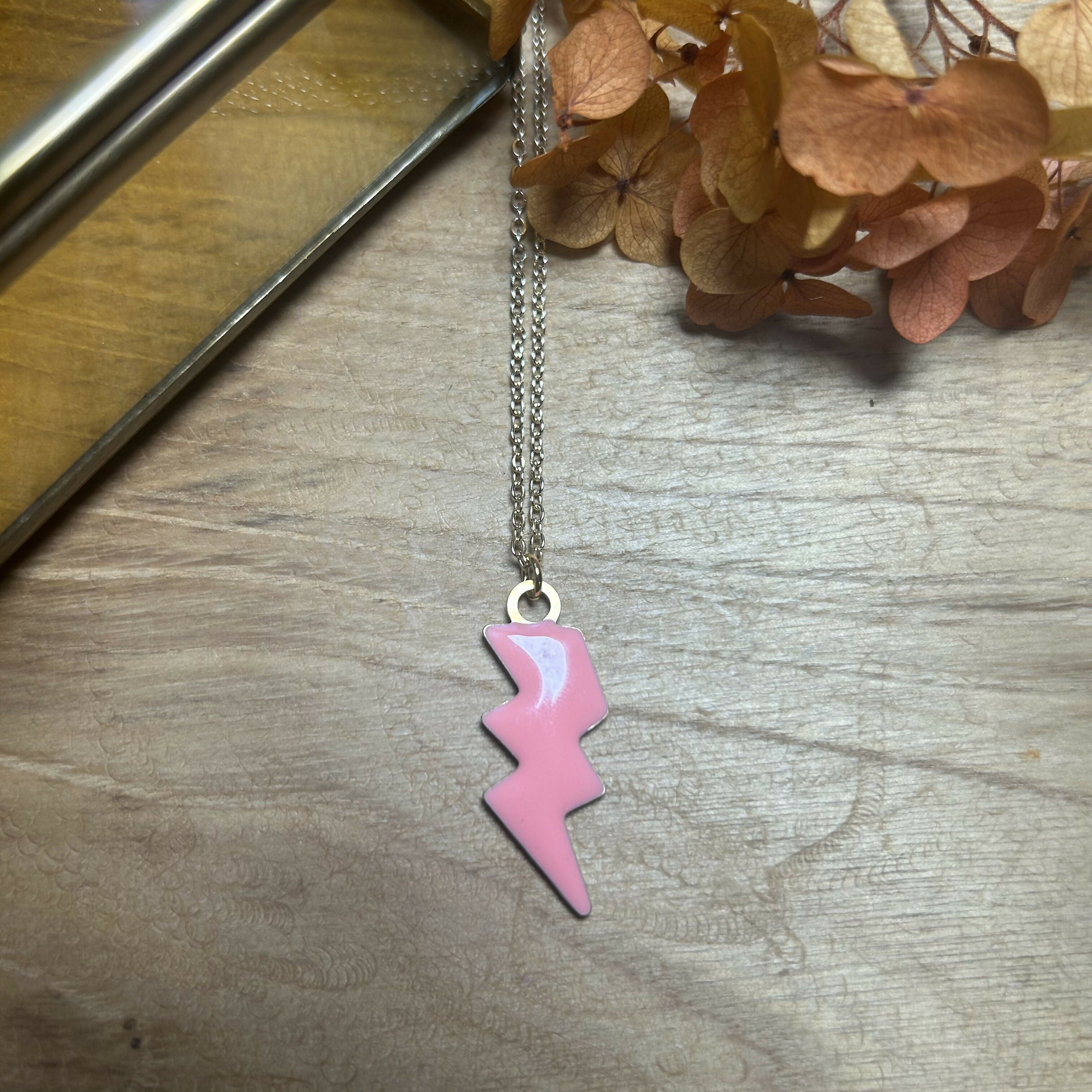 Stunning Peach Enamel Lightening Bolt Necklace