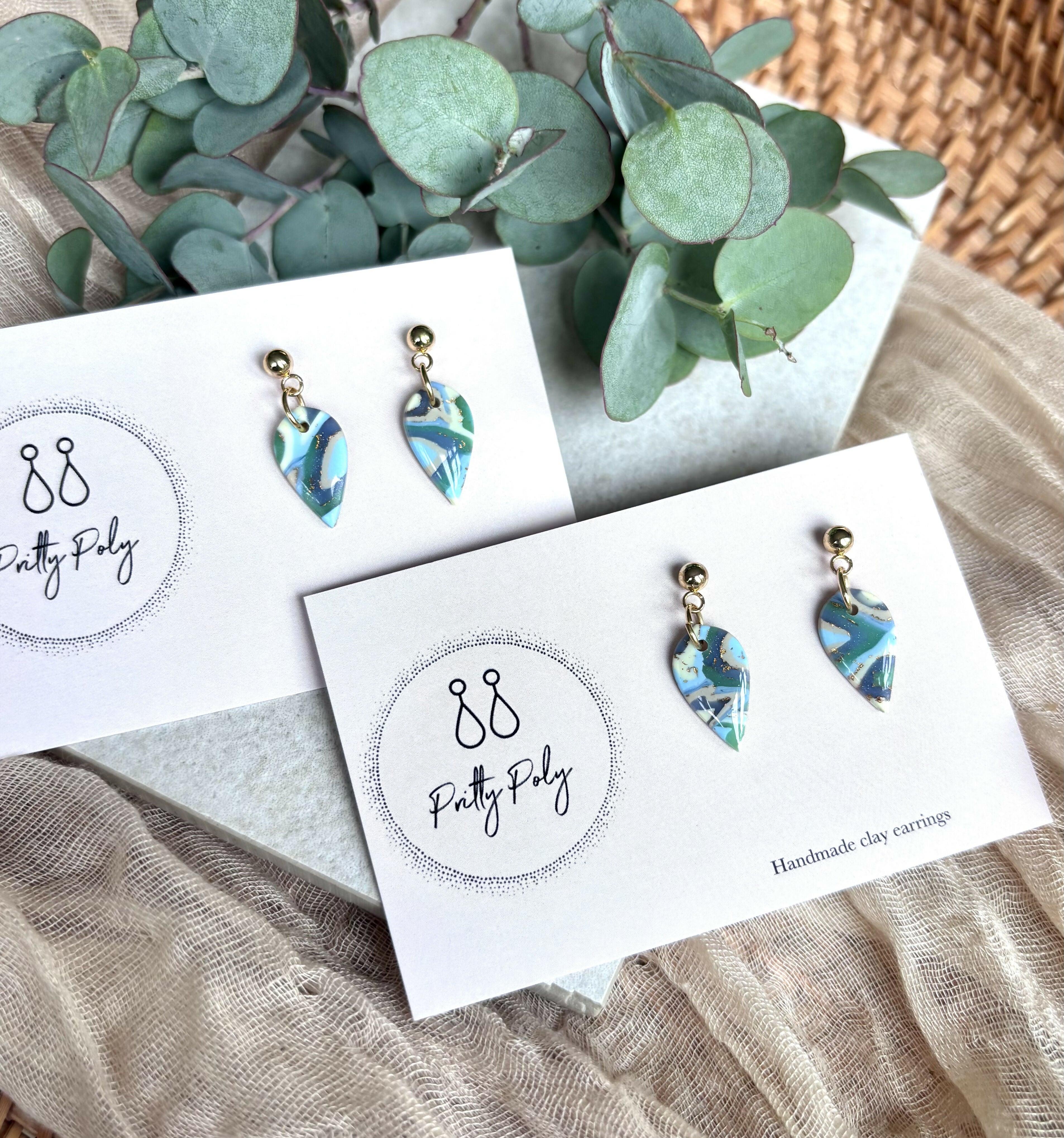 Aqua Collection - Teardrop Polymer Clay Earrings