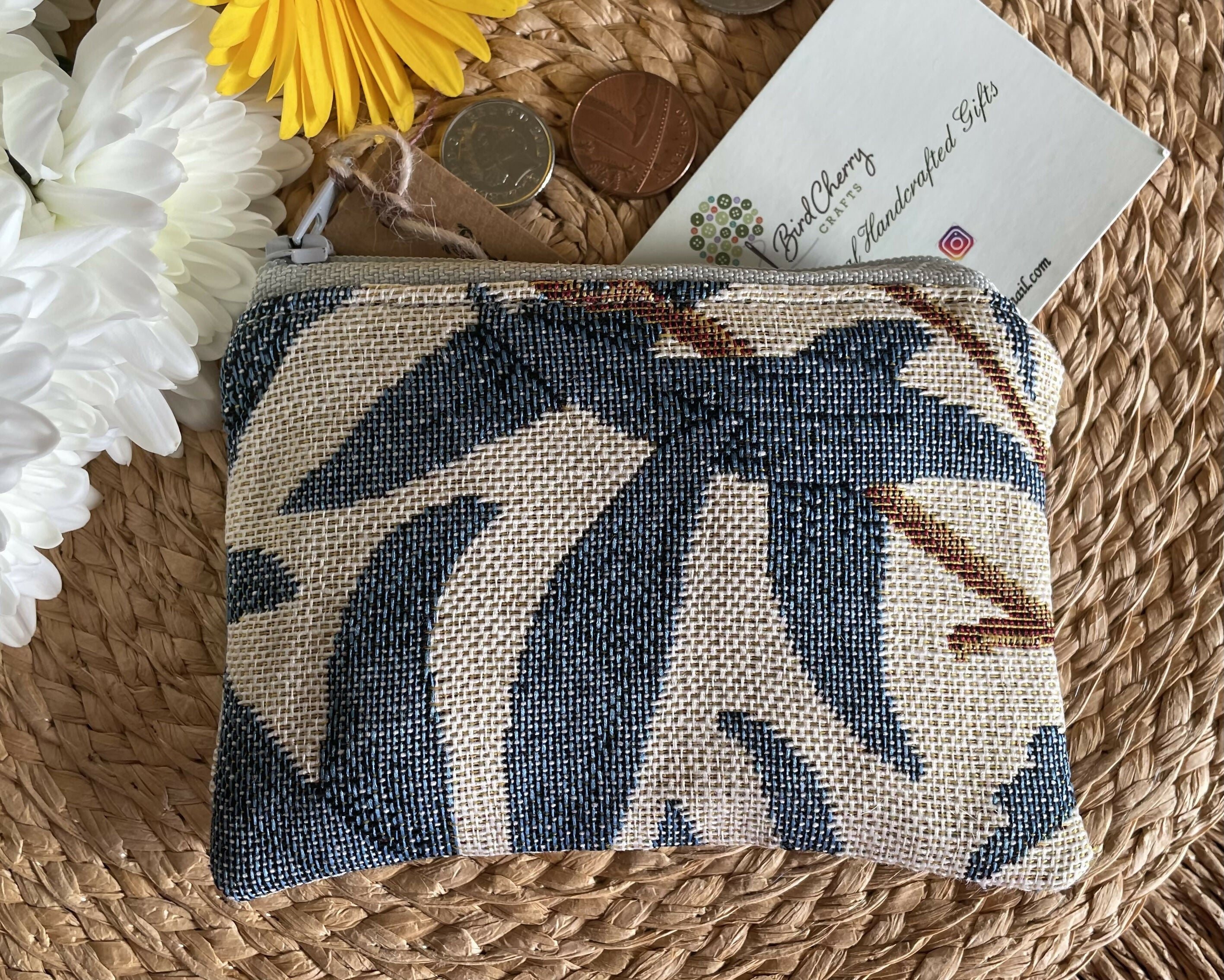 Blue Leaves Tapestry Print Coin Purse