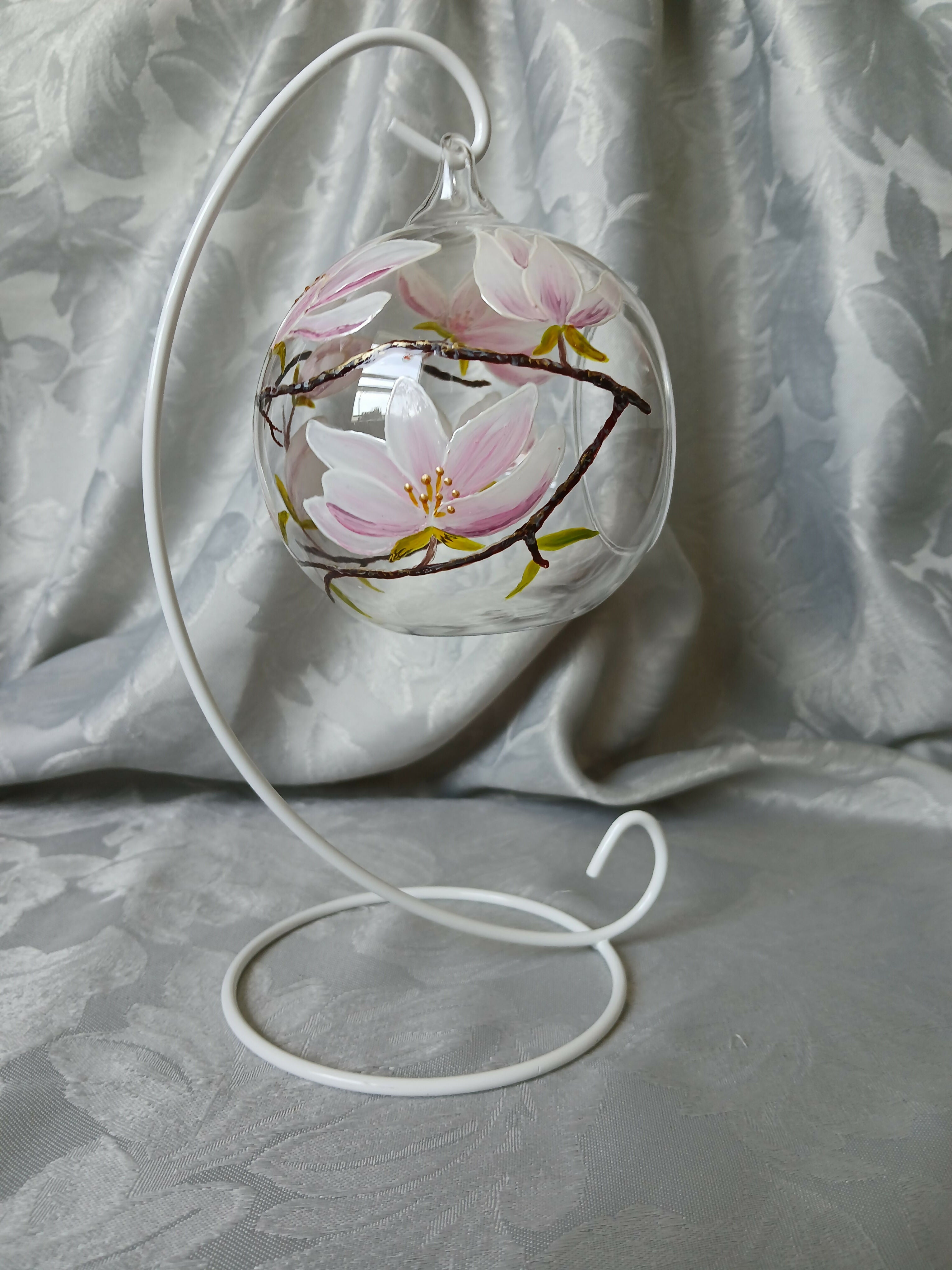 Hand painted Glass Candle Holder with flowers..