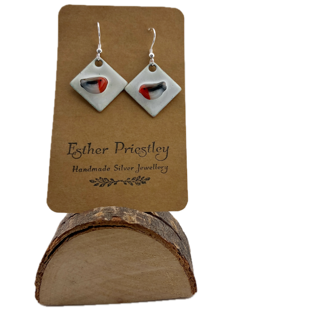 Handmade Robin In The Snow Christmas Earrings Enamel And Sterling Silver