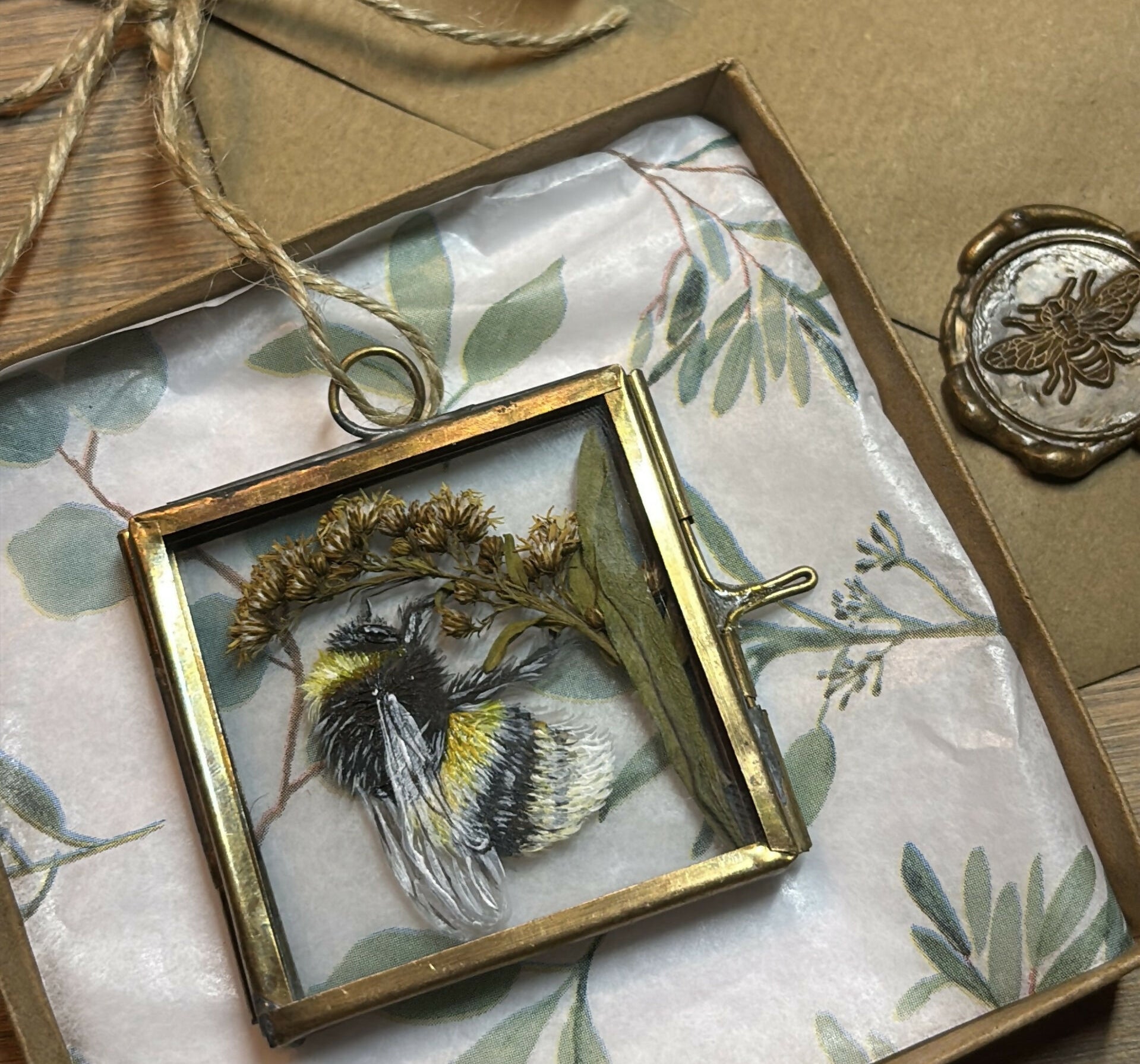Original Bee Painting 'The Upside Down' Glass Hanging