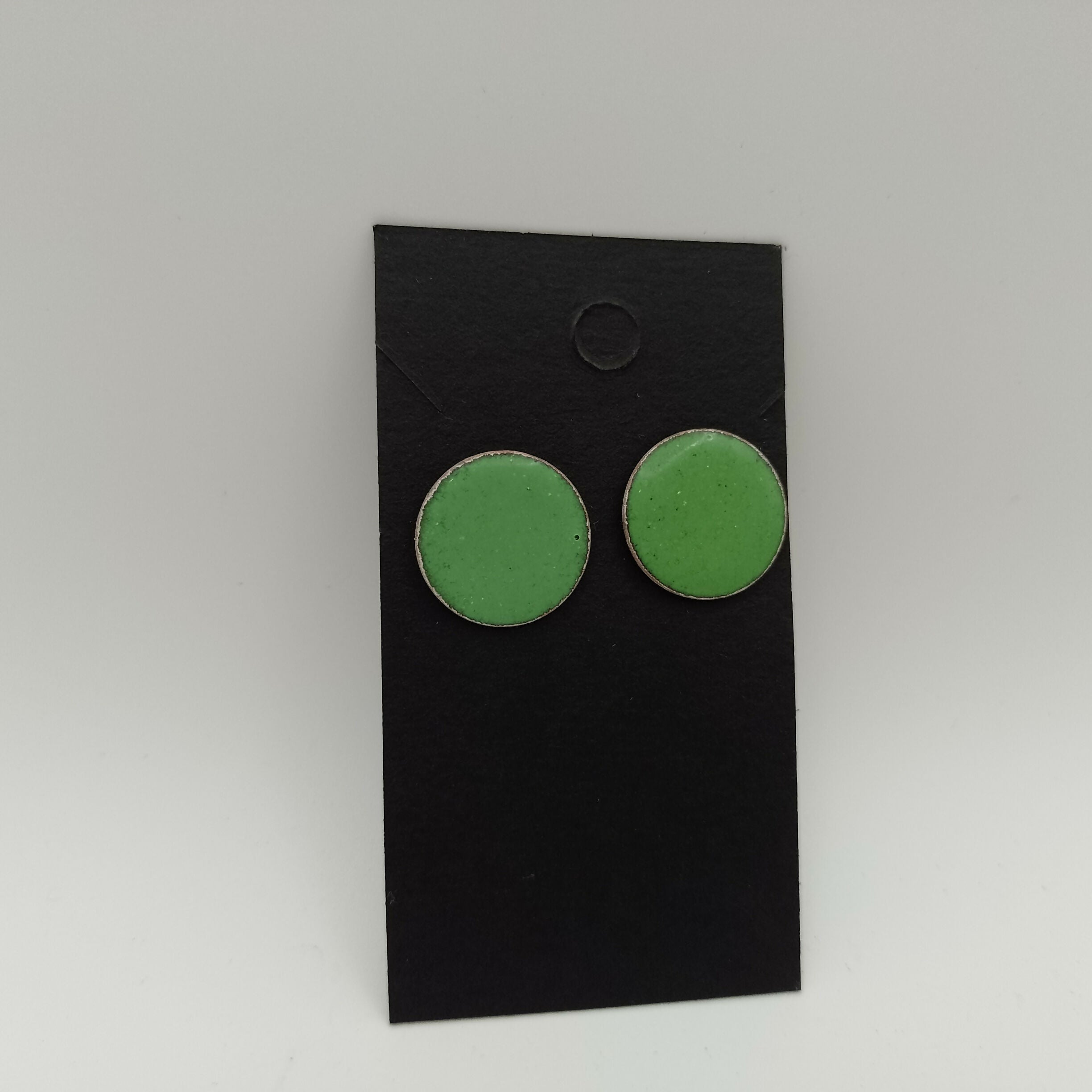 Green Enamel Circle Stud Earrings