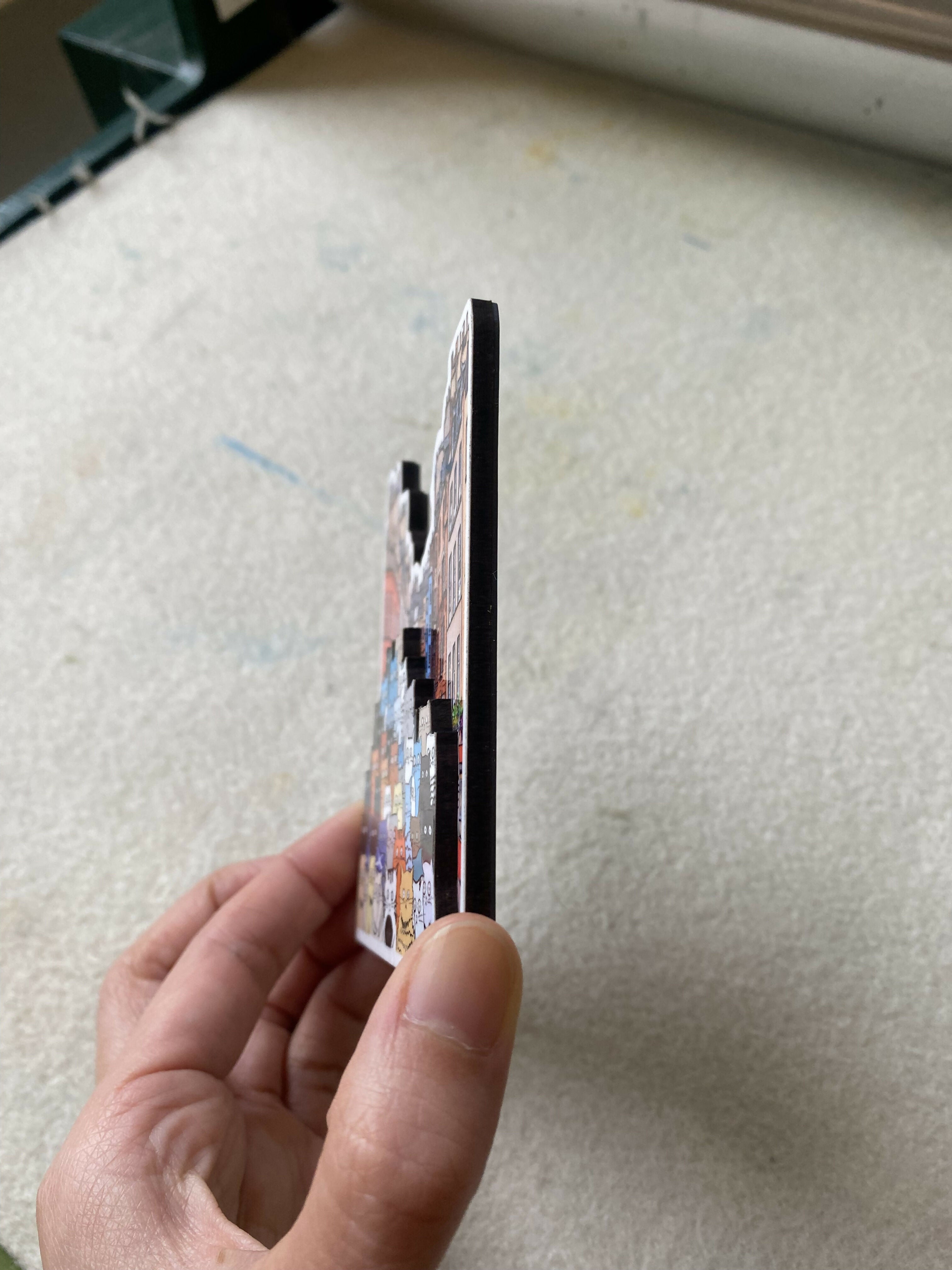 Double Layered Wooden Magnet - Cats on the Street