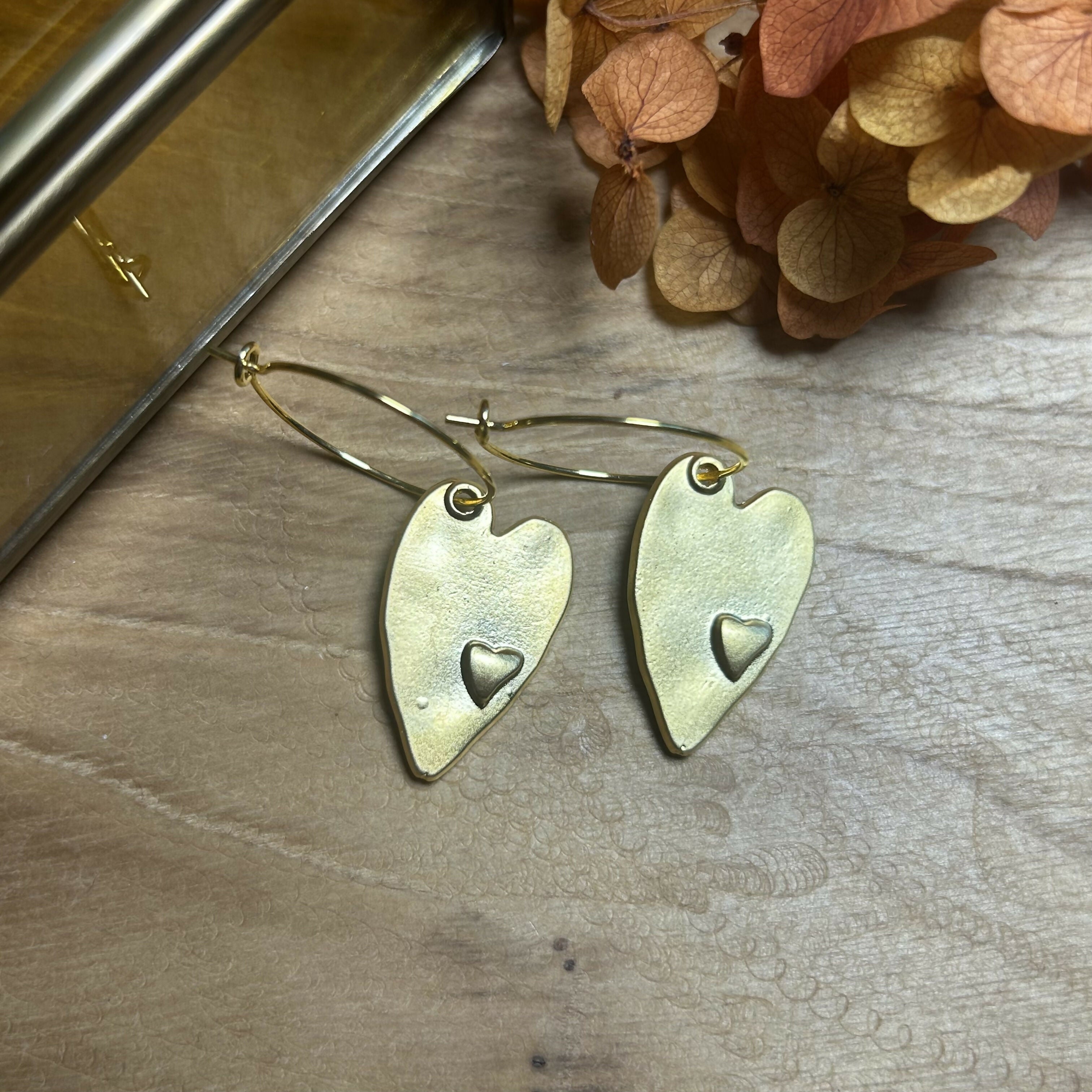 Lovely Heart on Heart Charm Hoops