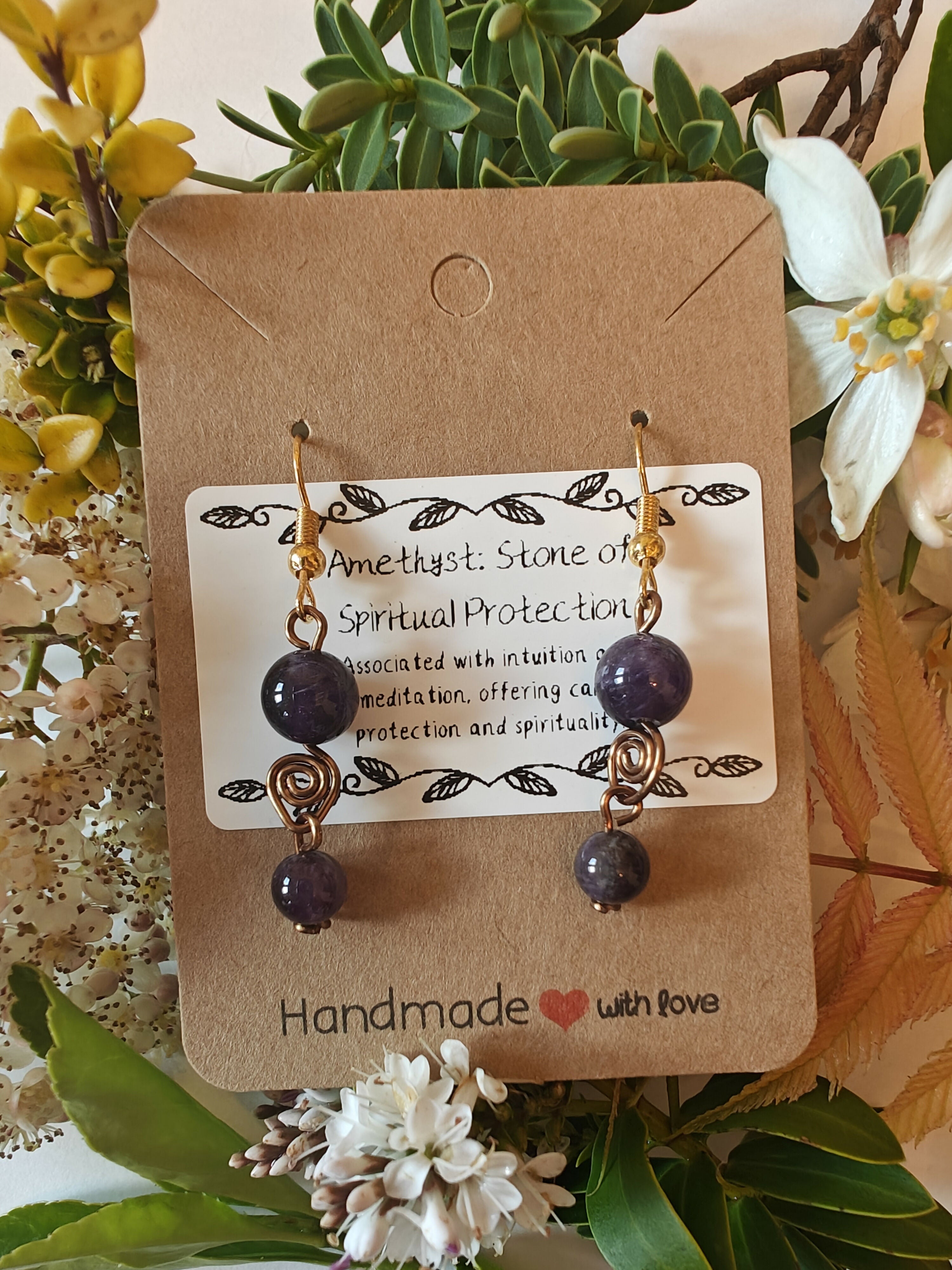 Amethyst Wire Wrapped Crystal Bead Earrings